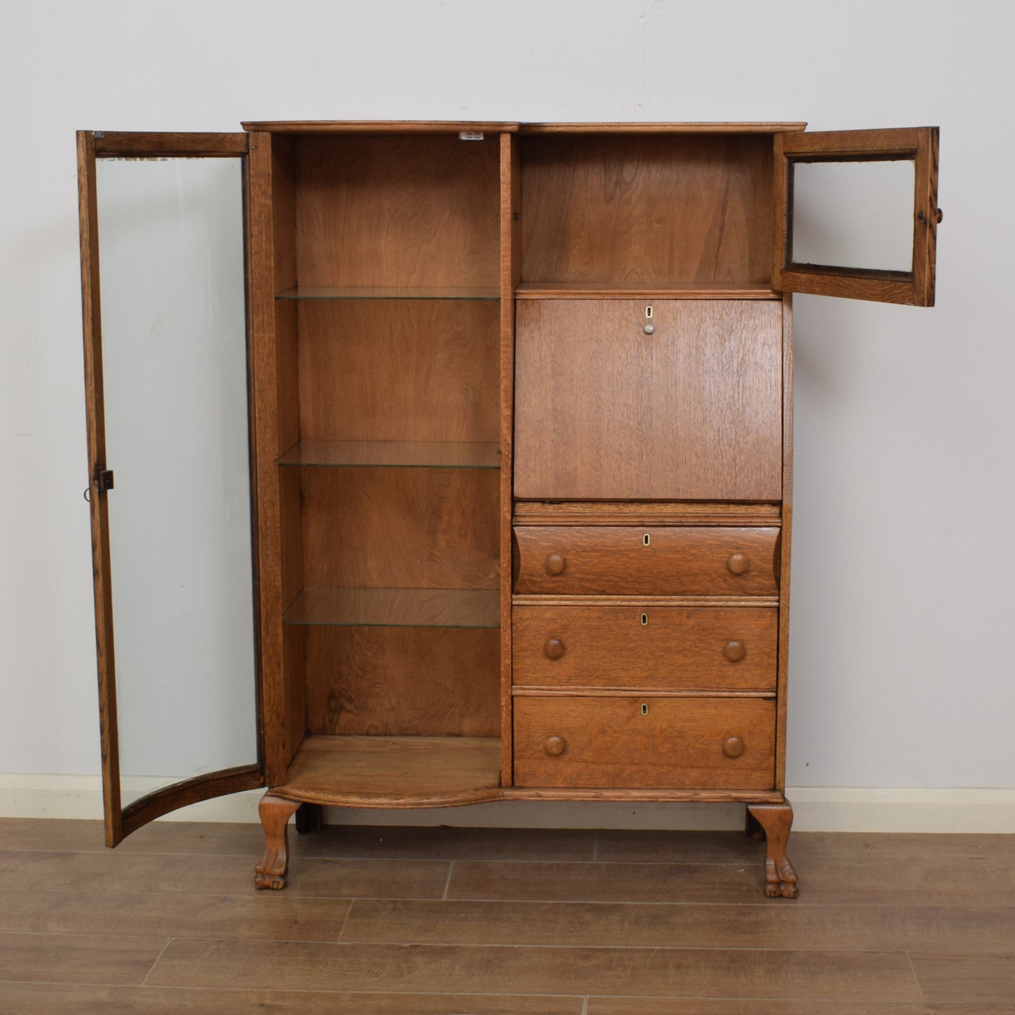 Oak Bureau Display Cabinet