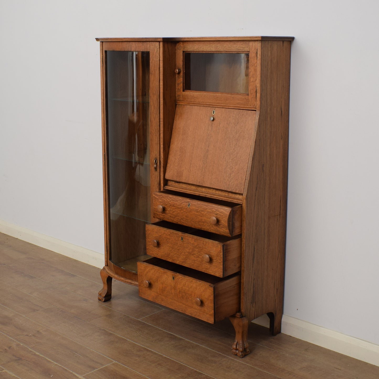 Oak Bureau Display Cabinet
