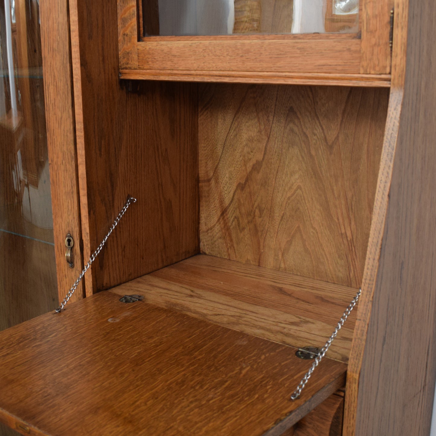 Oak Bureau Display Cabinet