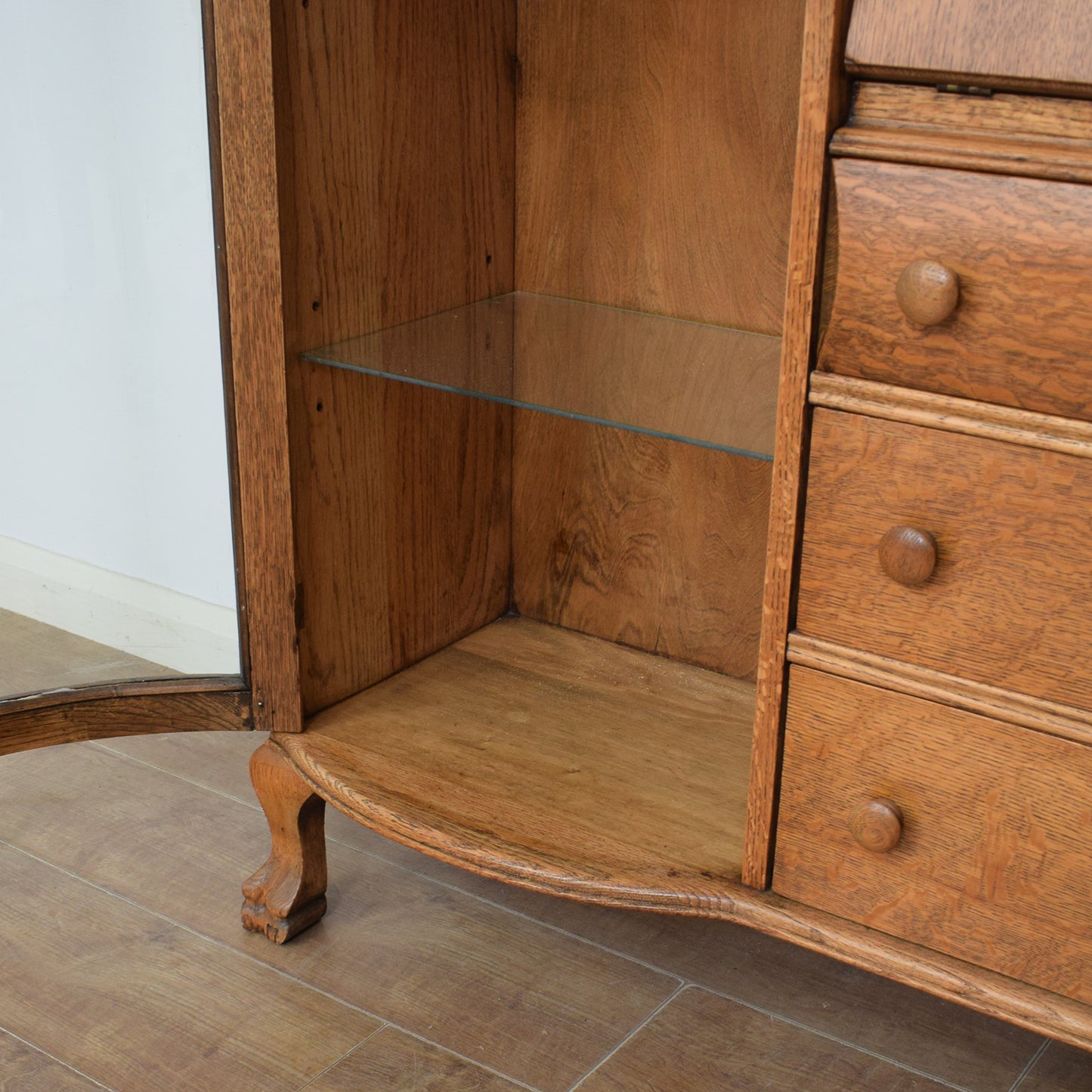 Oak Bureau Display Cabinet