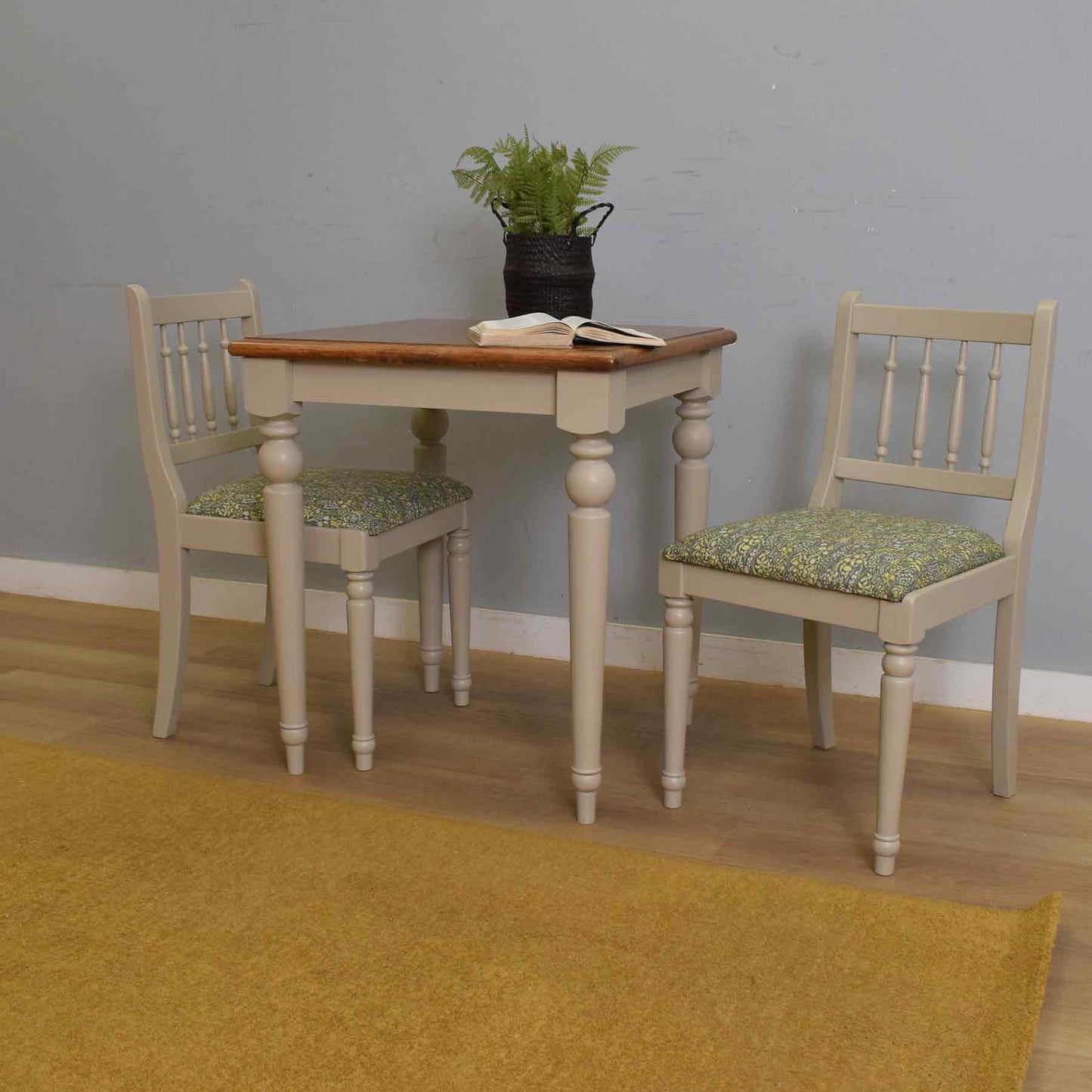 Painted Oak Table and Two Chairs
