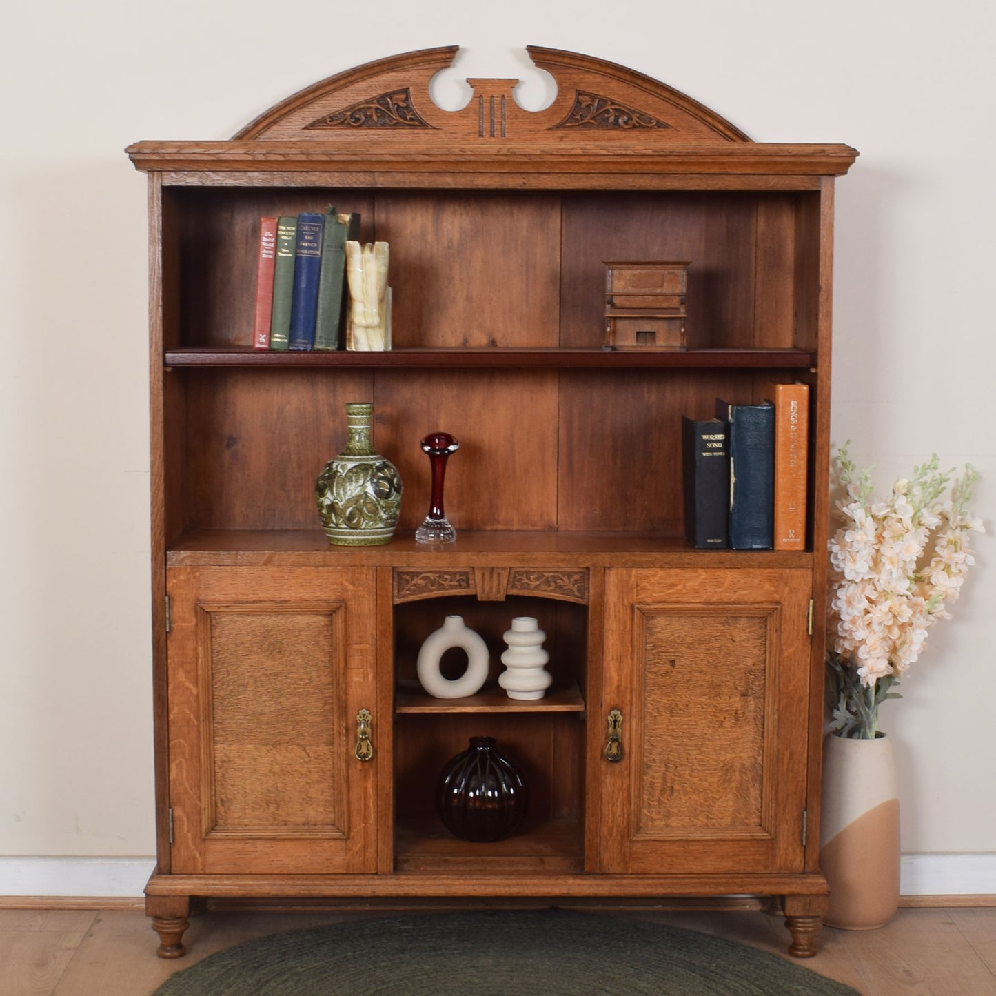 Oak Bookcase With Cupboard Unit