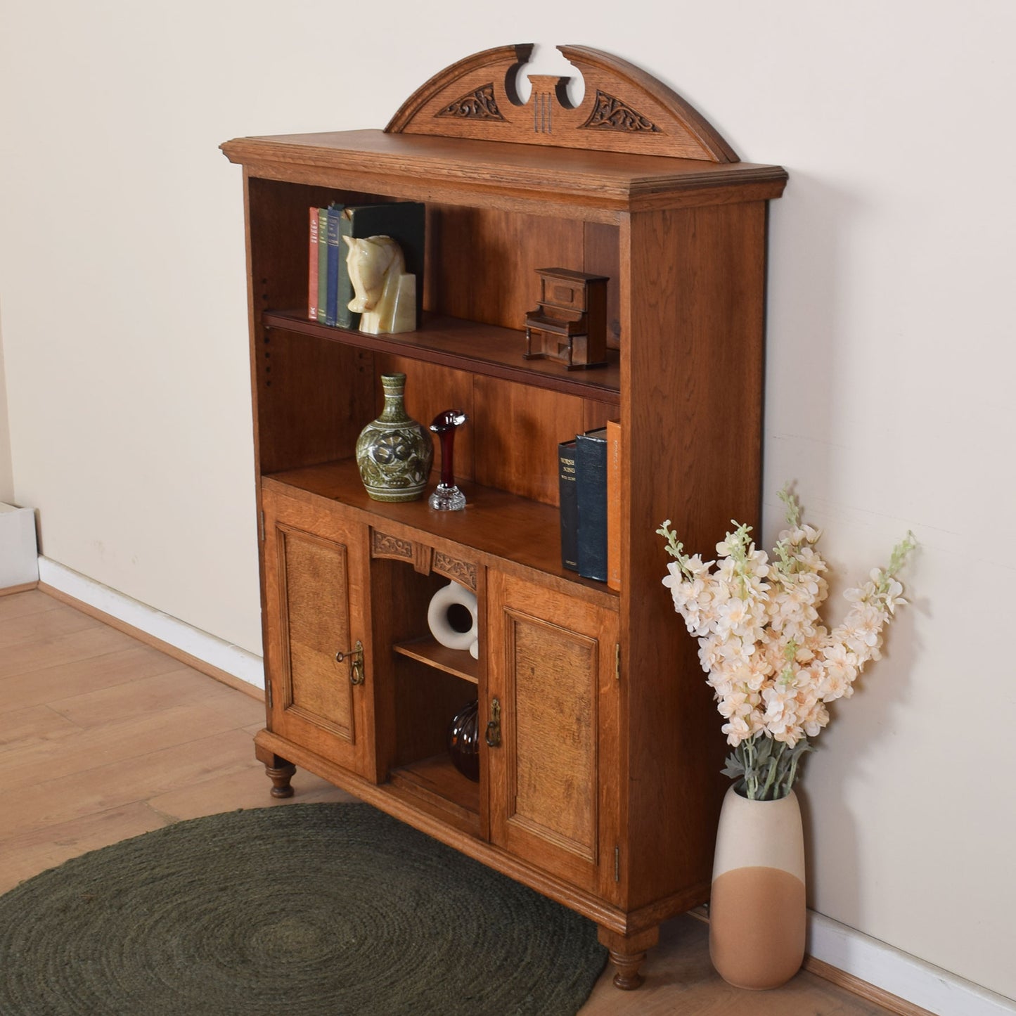 Oak Bookcase With Cupboard Unit