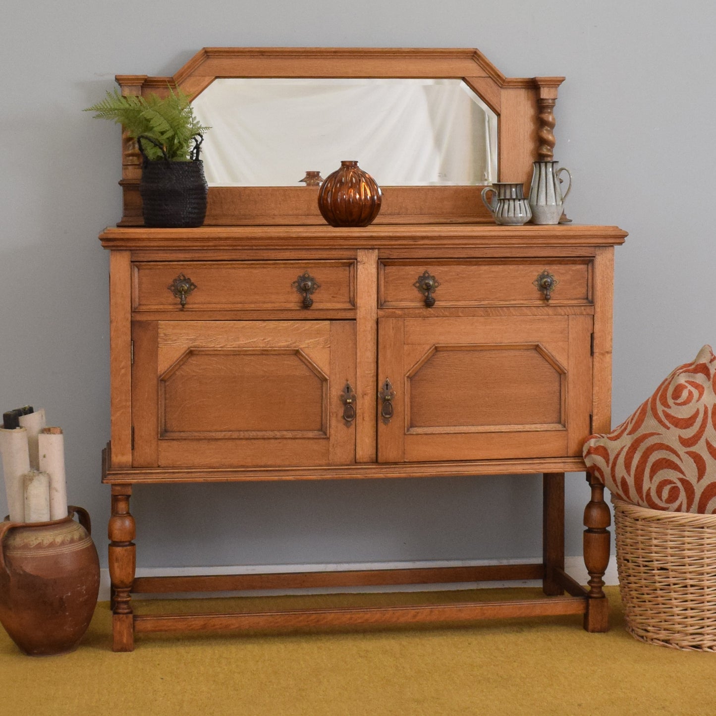 Mirrored Oak Sideboard