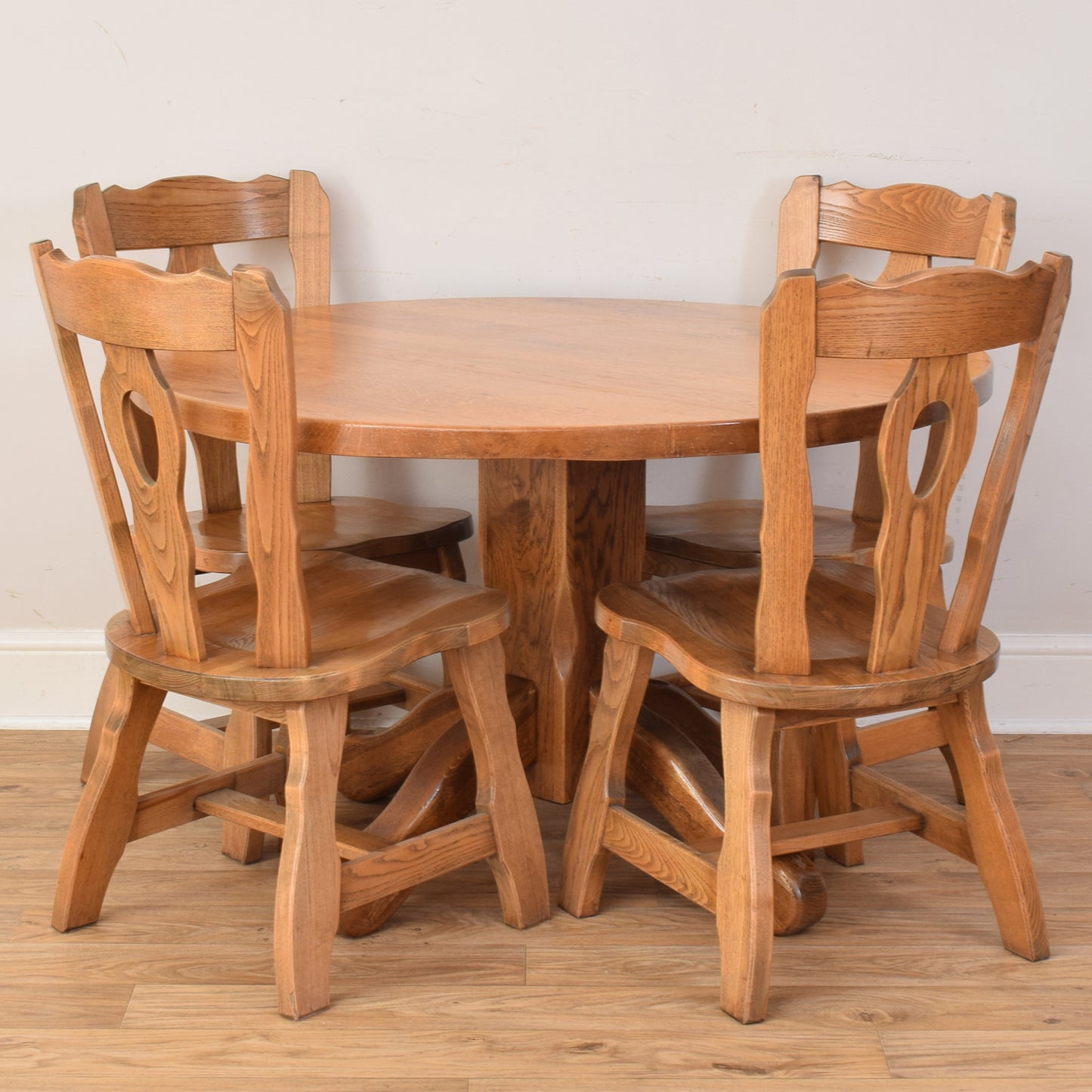 Round Oak Table And Four Chairs