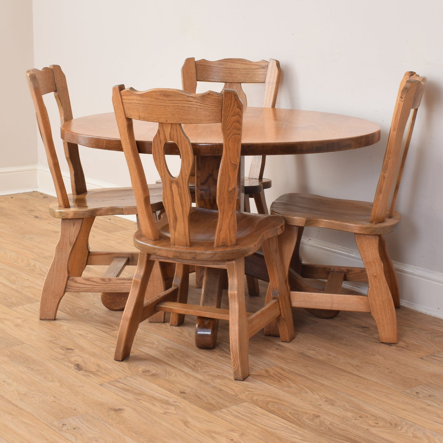 Round Oak Table And Four Chairs