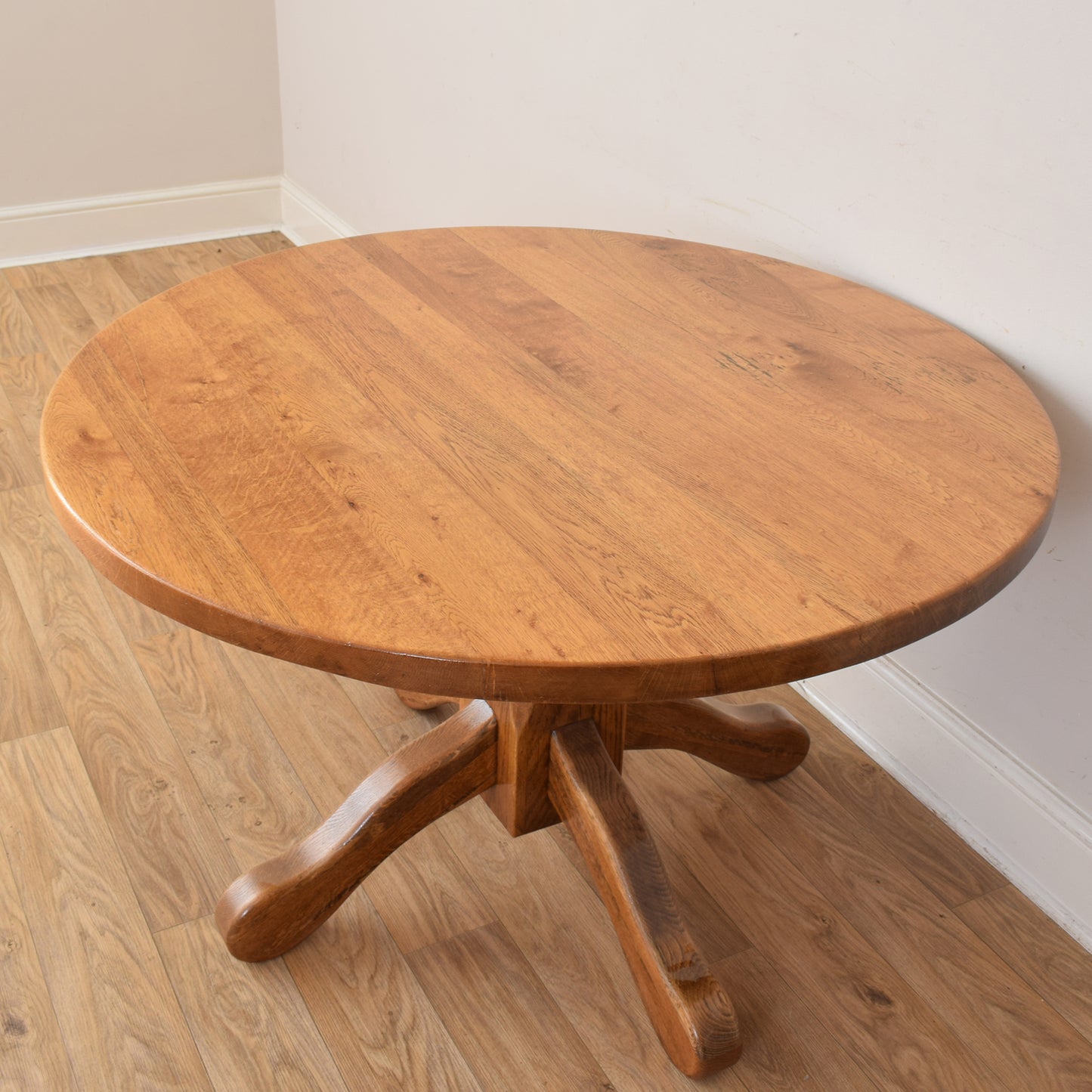Round Oak Table And Four Chairs