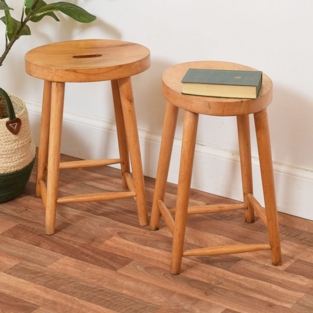 Pair of Beech Milk Stools