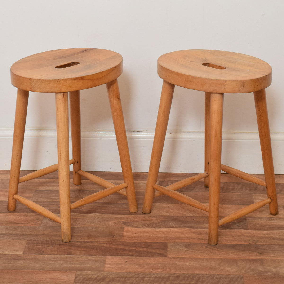 Pair of Beech Milk Stools