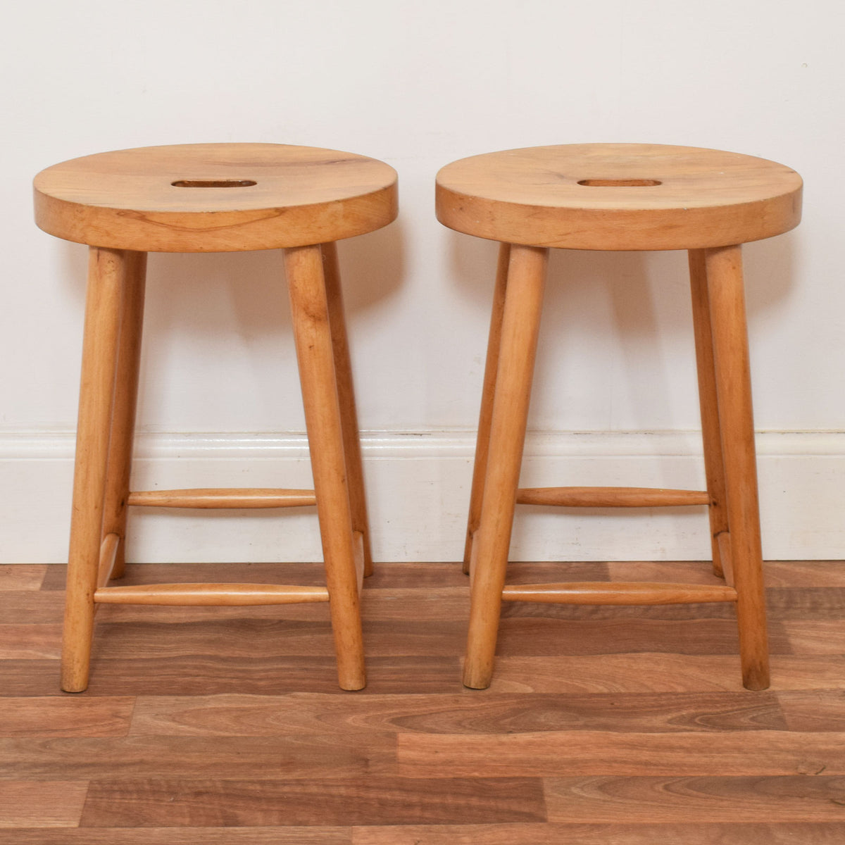 Pair of Beech Milk Stools