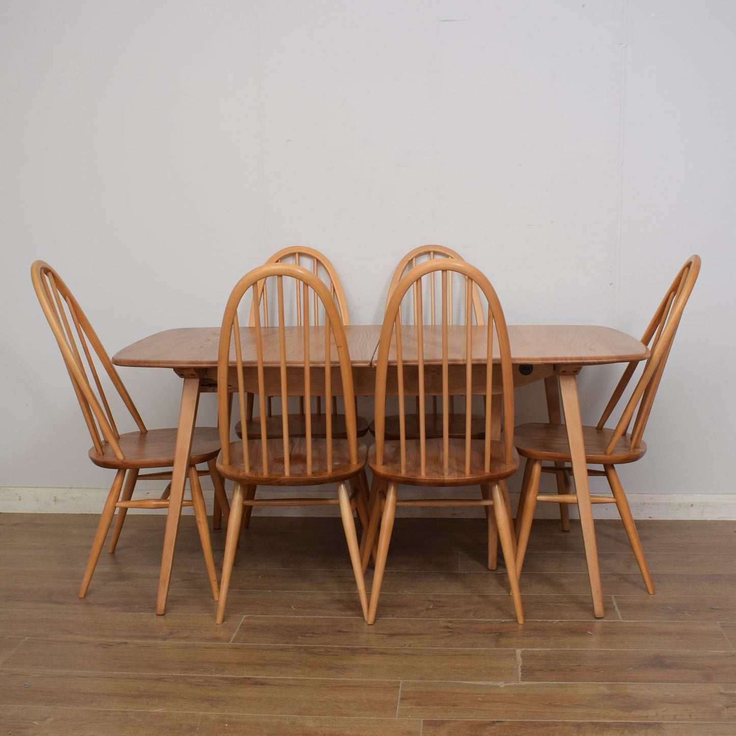 Restored Ercol Grand Windsor Plank Table And Eight Chairs