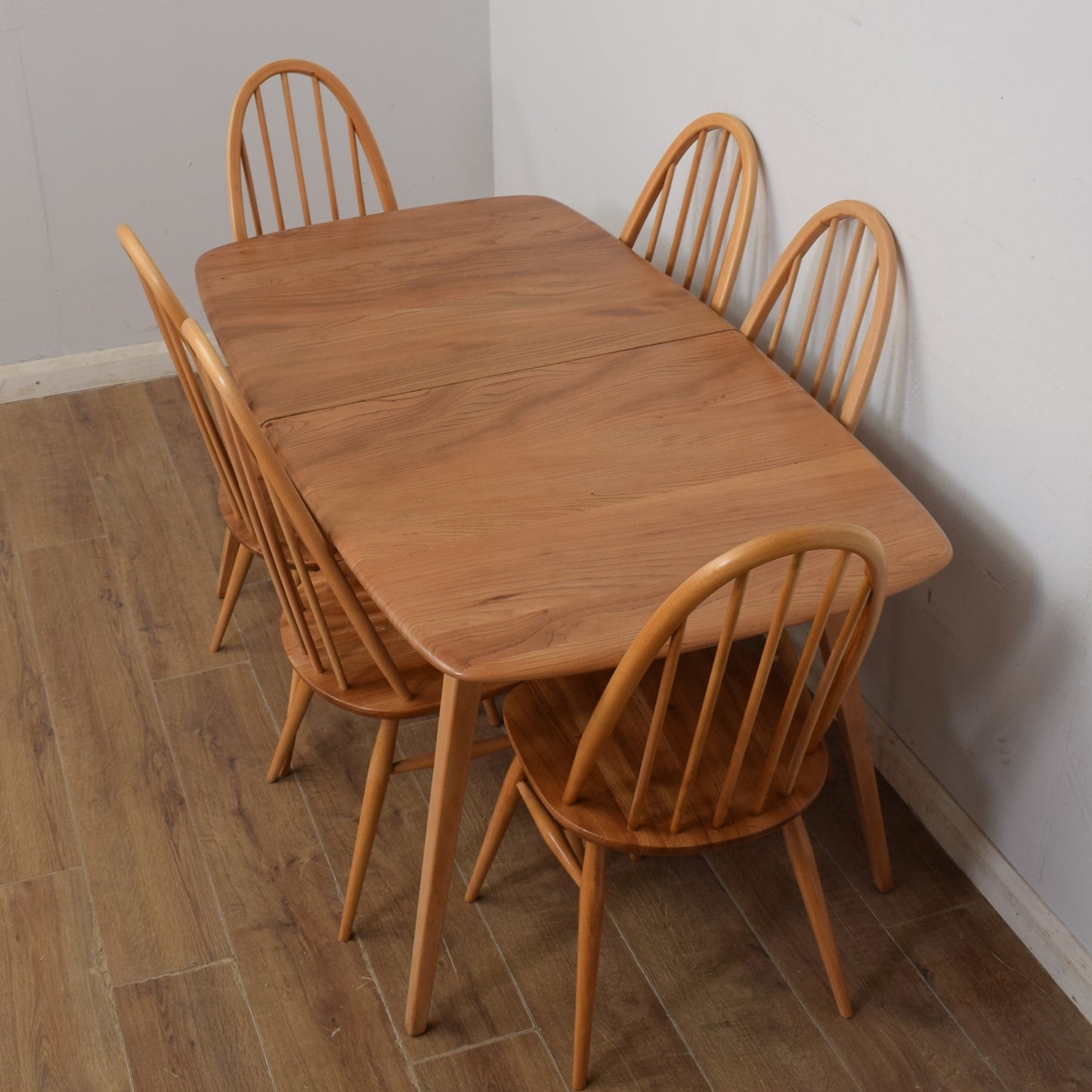 Restored Ercol Grand Windsor Plank Table And Eight Chairs