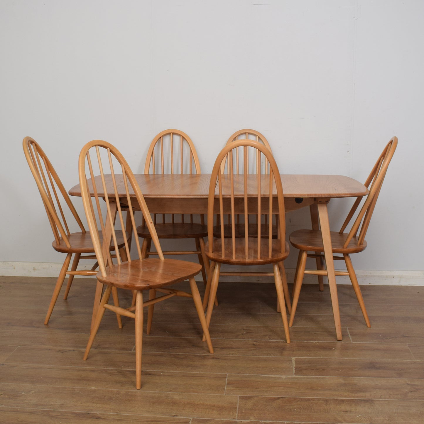 Restored Ercol Grand Windsor Plank Table And Eight Chairs