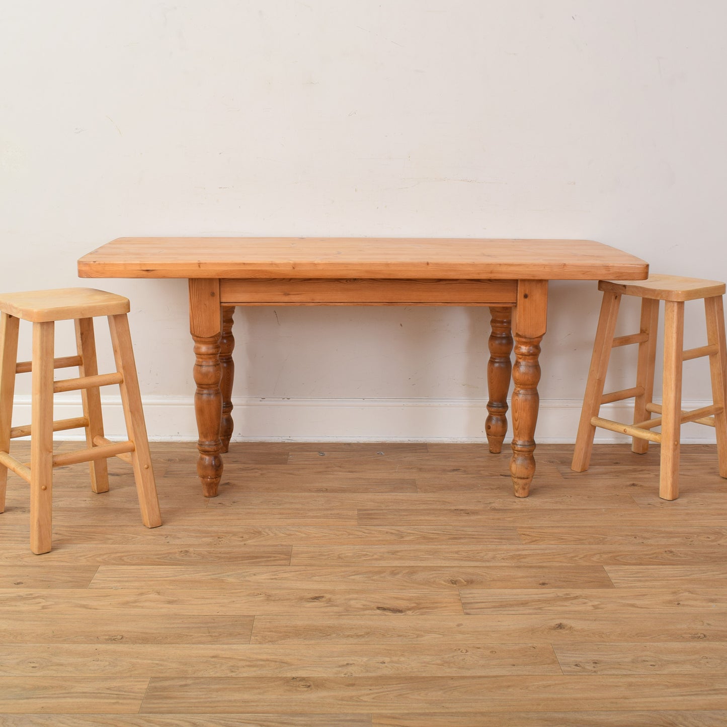 Narrow Pine Table And Two Stools
