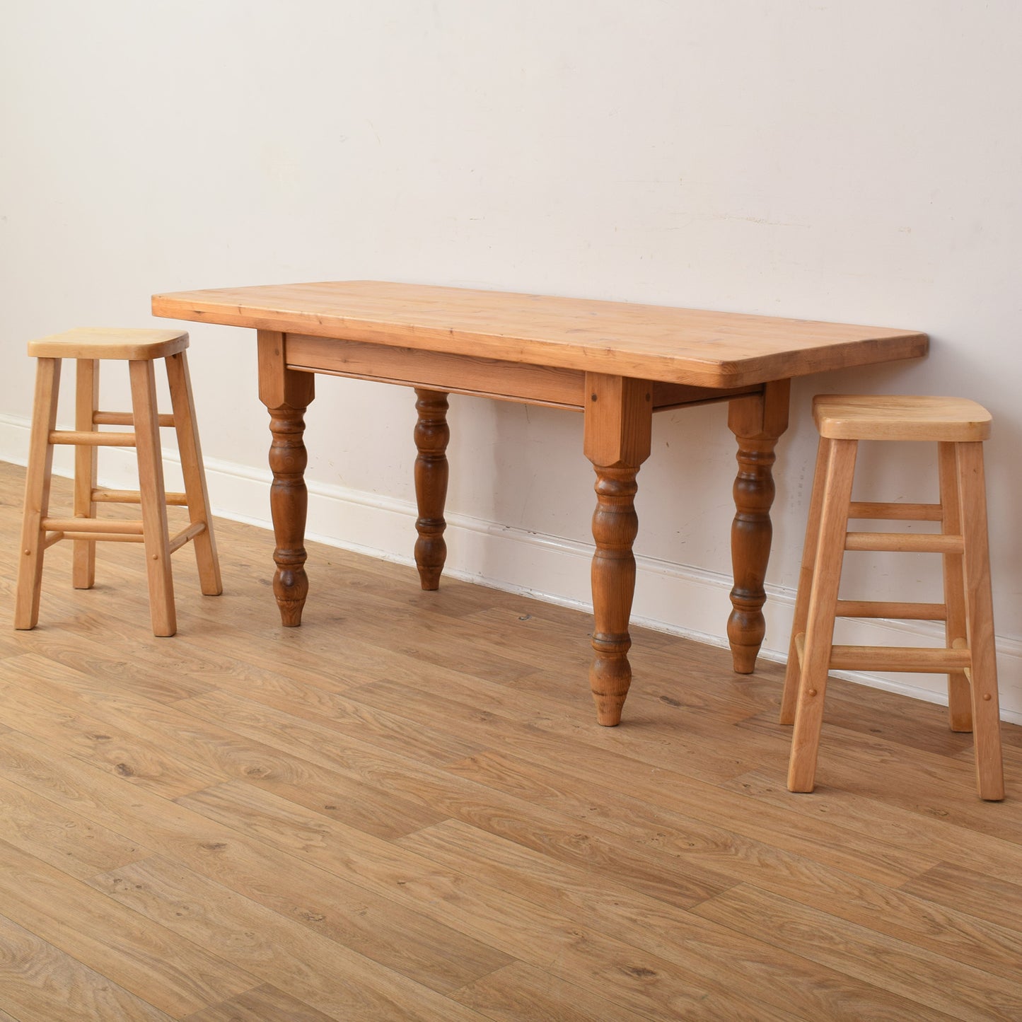 Narrow Pine Table And Two Stools