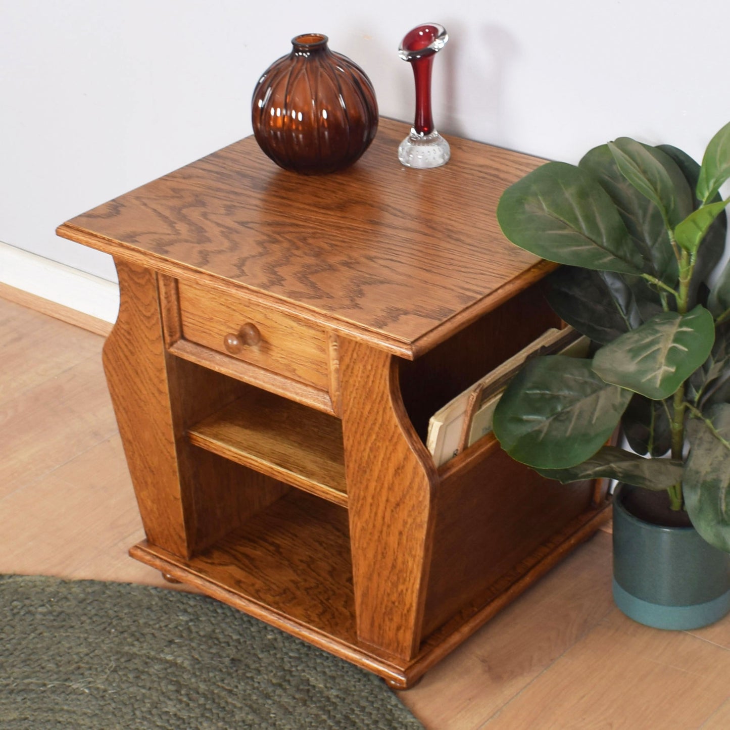 Oak Magazine Rack Storage Unit