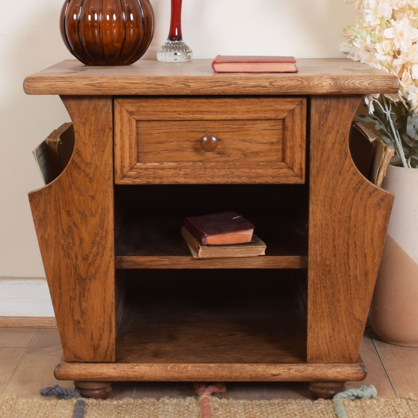 Oak Side Table With Magazine Rack.