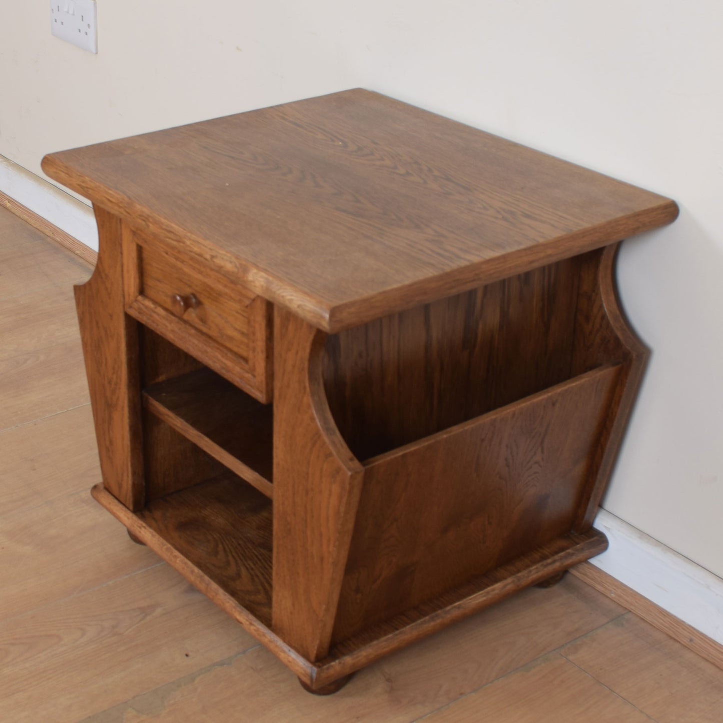 Oak Side Table With Magazine Rack.