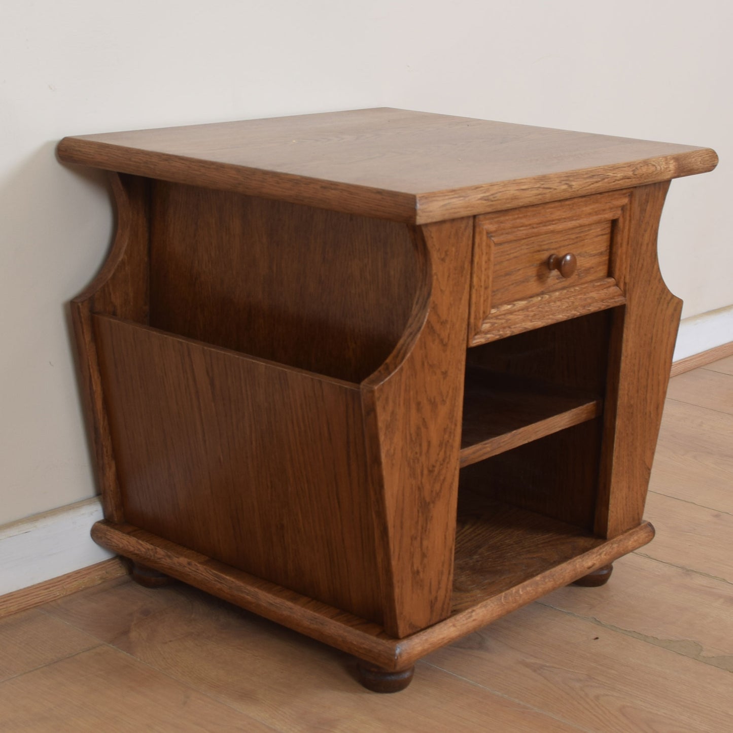 Oak Side Table With Magazine Rack.