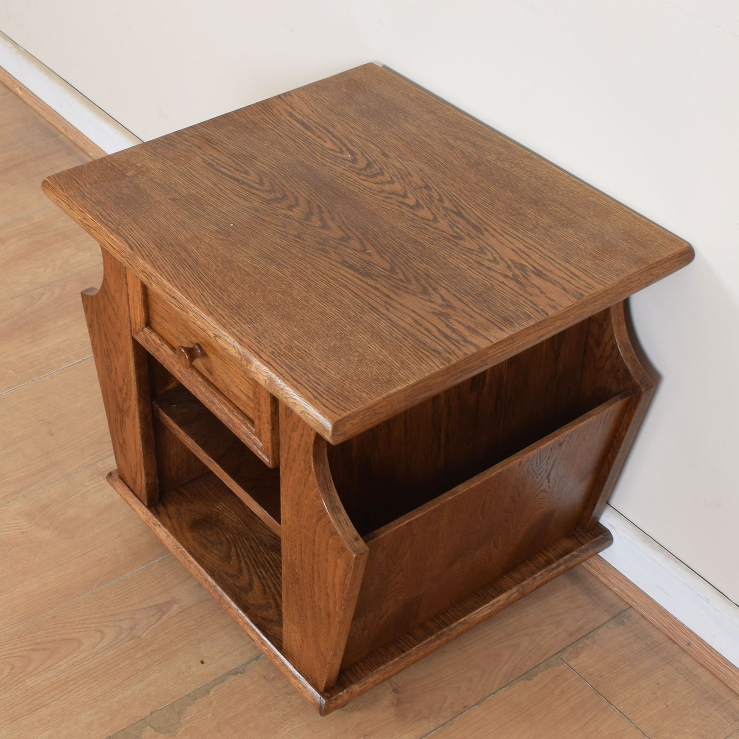 Oak Side Table With Magazine Rack.