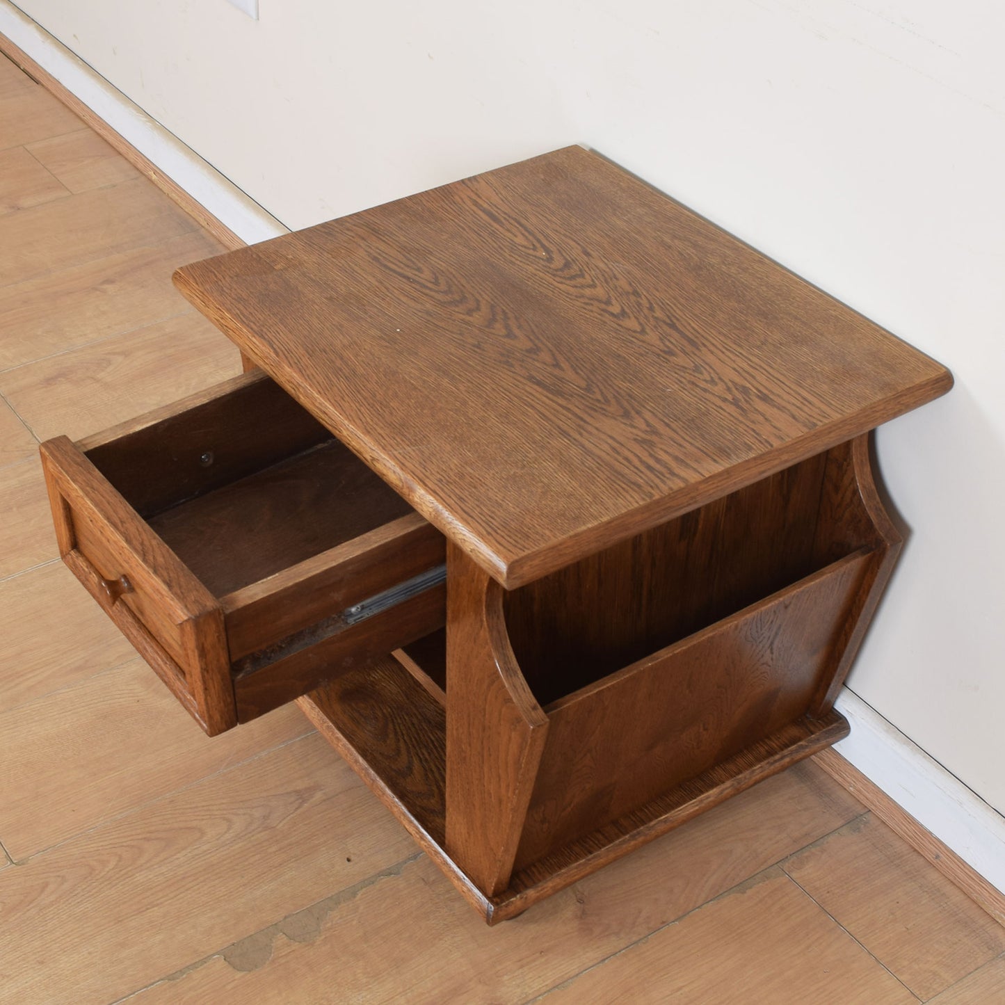 Oak Side Table With Magazine Rack.