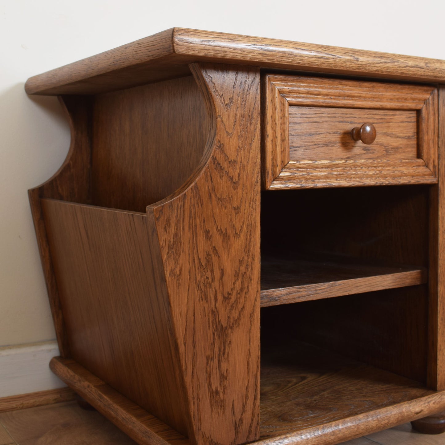 Oak Side Table With Magazine Rack.