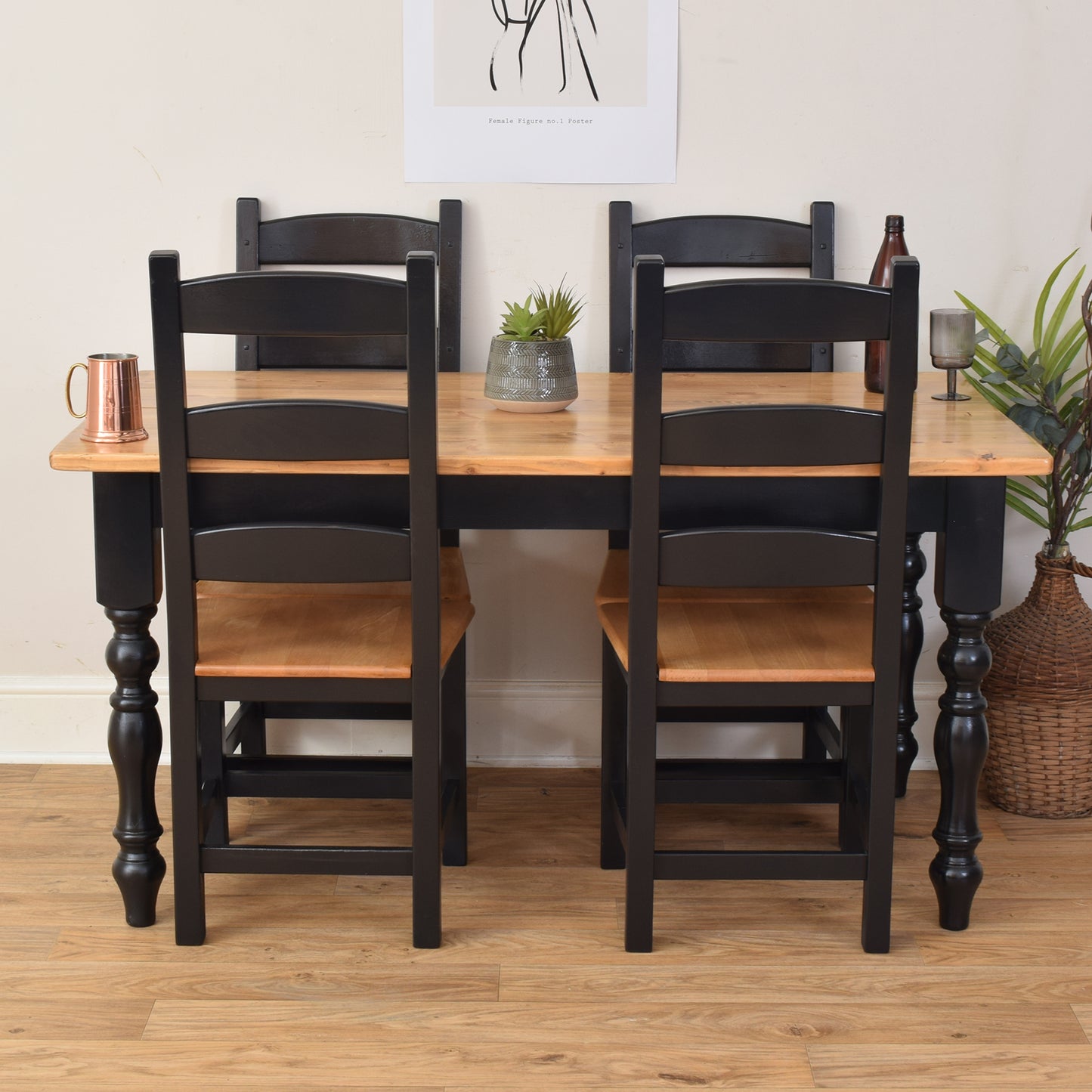 Painted Pine Table And Four Chairs