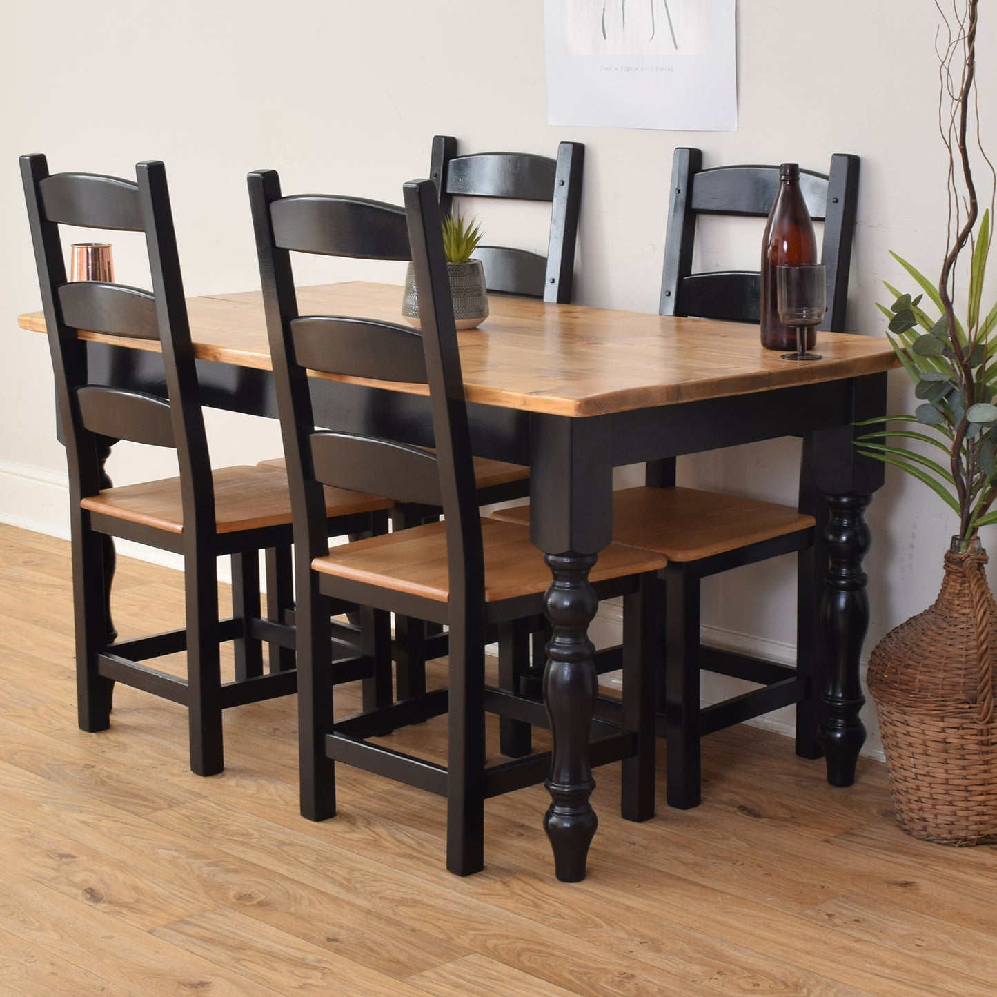 Painted Pine Table And Four Chairs