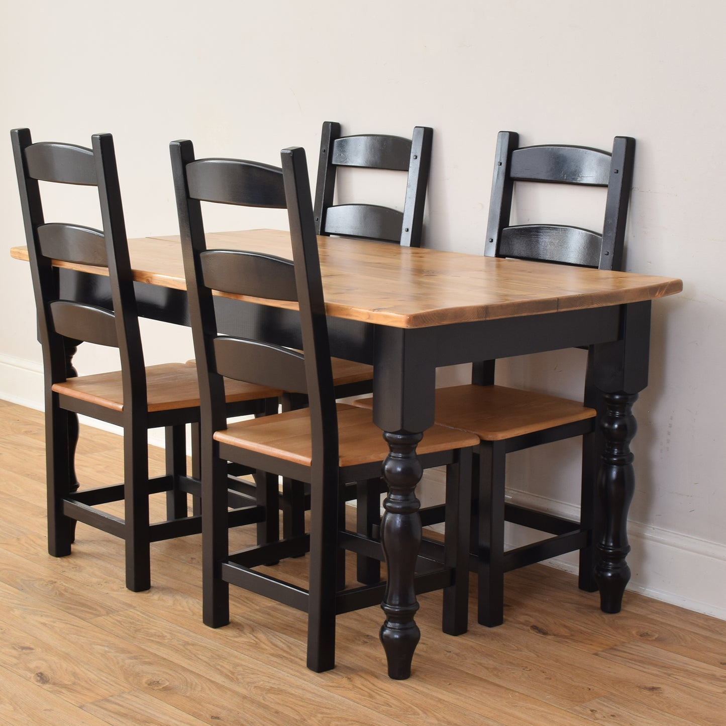 Painted Pine Table And Four Chairs