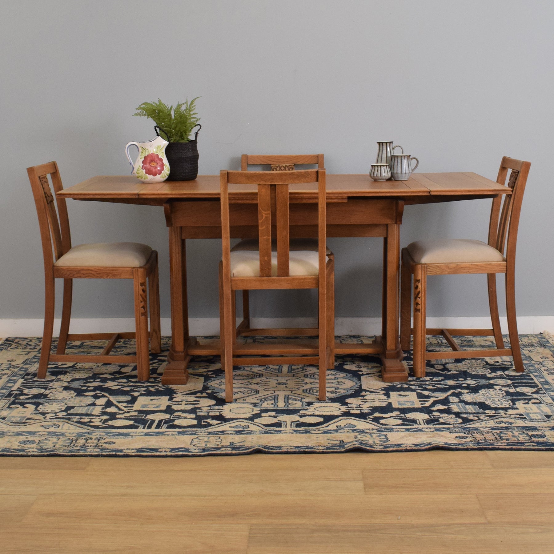 Restored Oak Draw-Leaf Dining Table and Four Chairs – Betel Restored ...