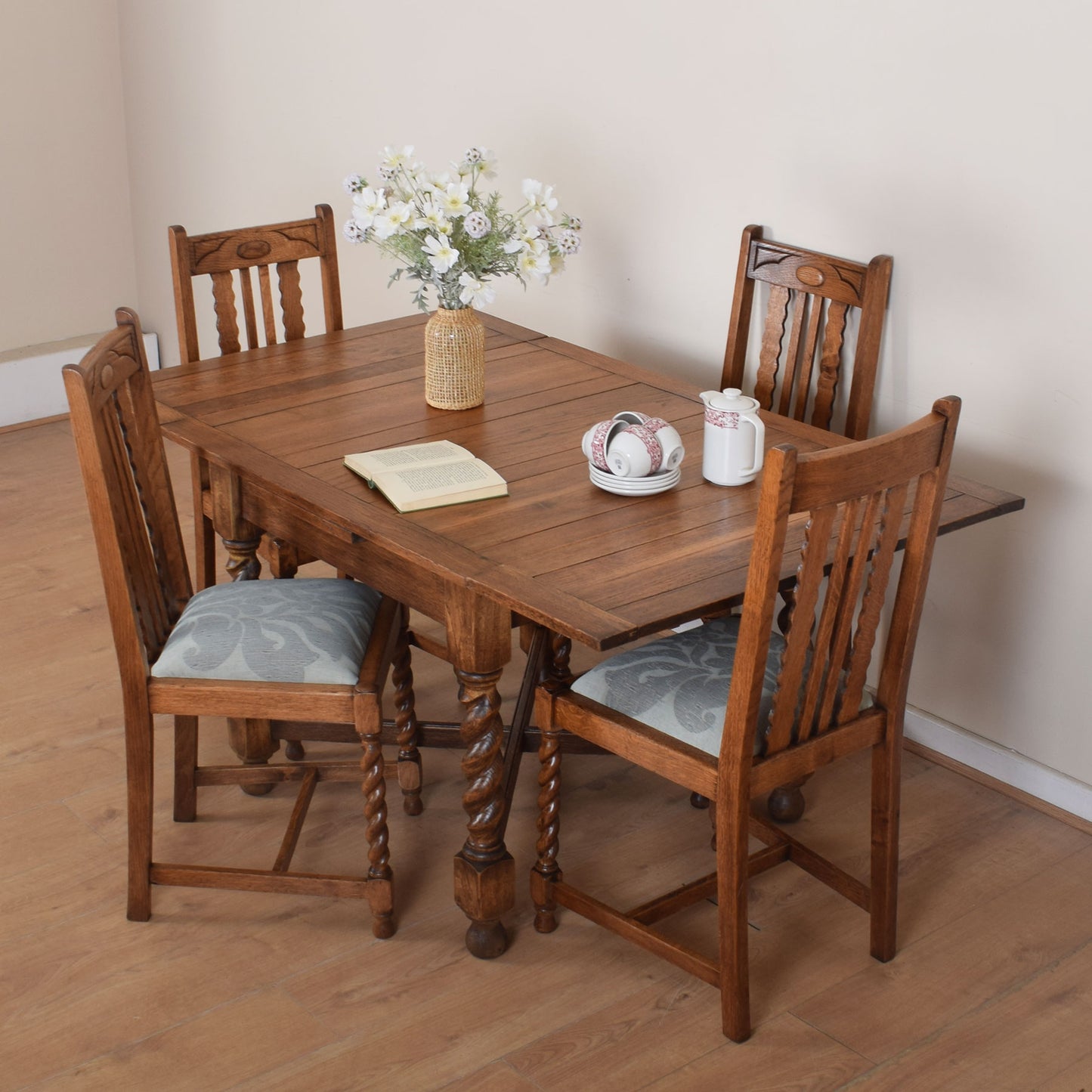 Barley Twist Draw-Leaf Table with Four Chairs