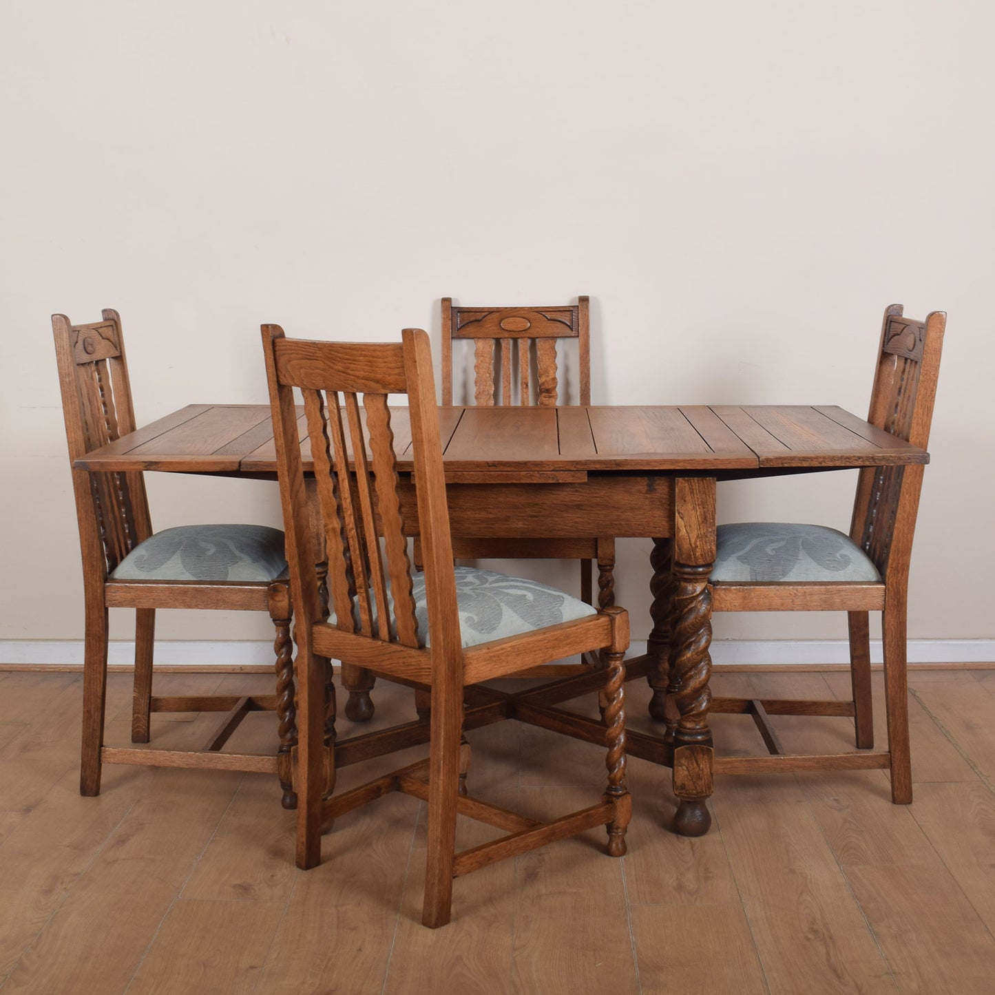 Barley Twist Draw-Leaf Table with Four Chairs