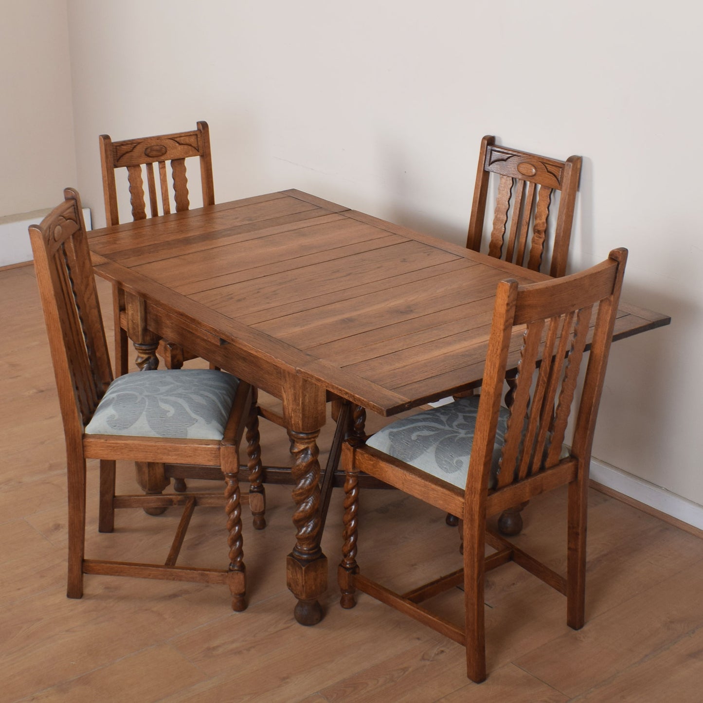 Barley Twist Draw-Leaf Table with Four Chairs