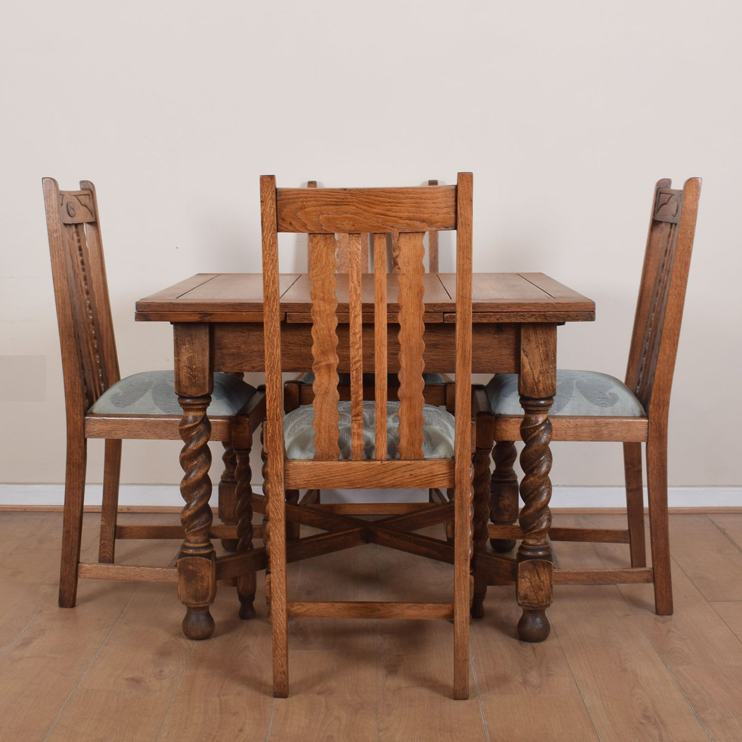 Barley Twist Draw-Leaf Table with Four Chairs