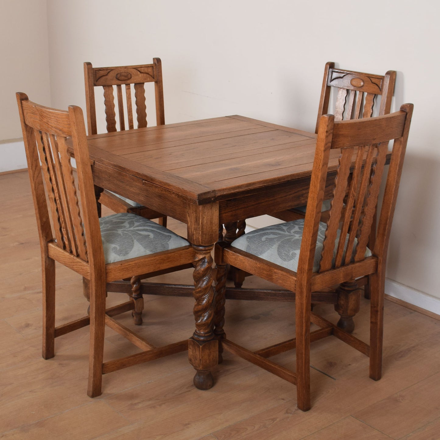 Barley Twist Draw-Leaf Table with Four Chairs