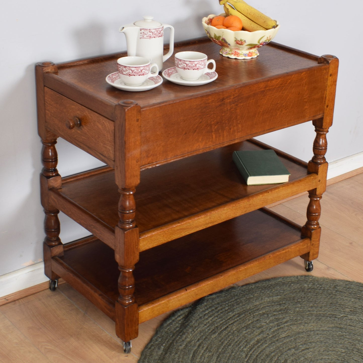 Restored Oak Tea Trolley with Drawer