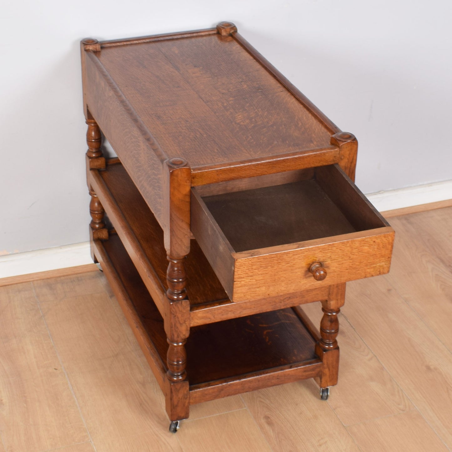 Restored Oak Tea Trolley with Drawer