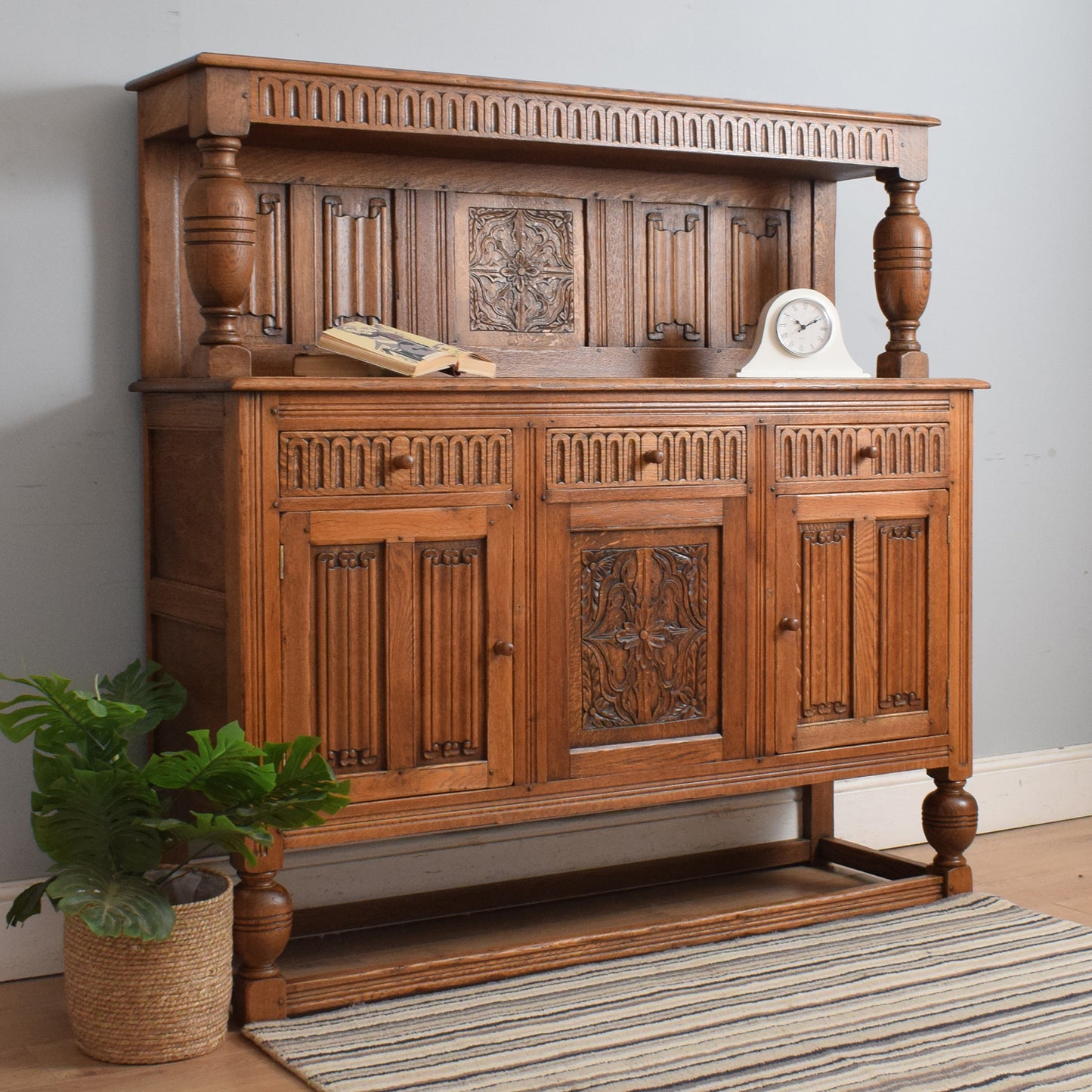 Restored High Back Oak Sideboard