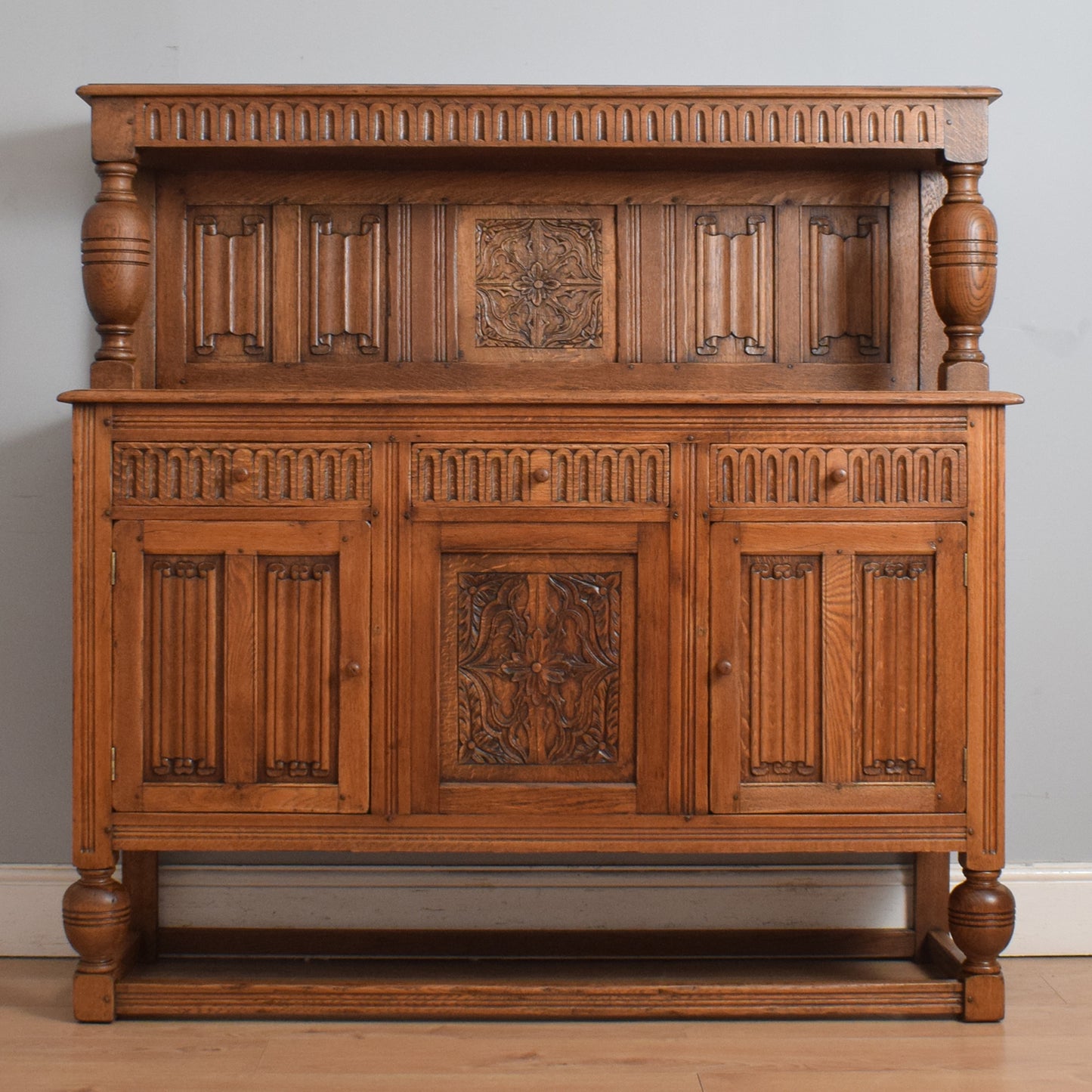 Restored High Back Oak Sideboard