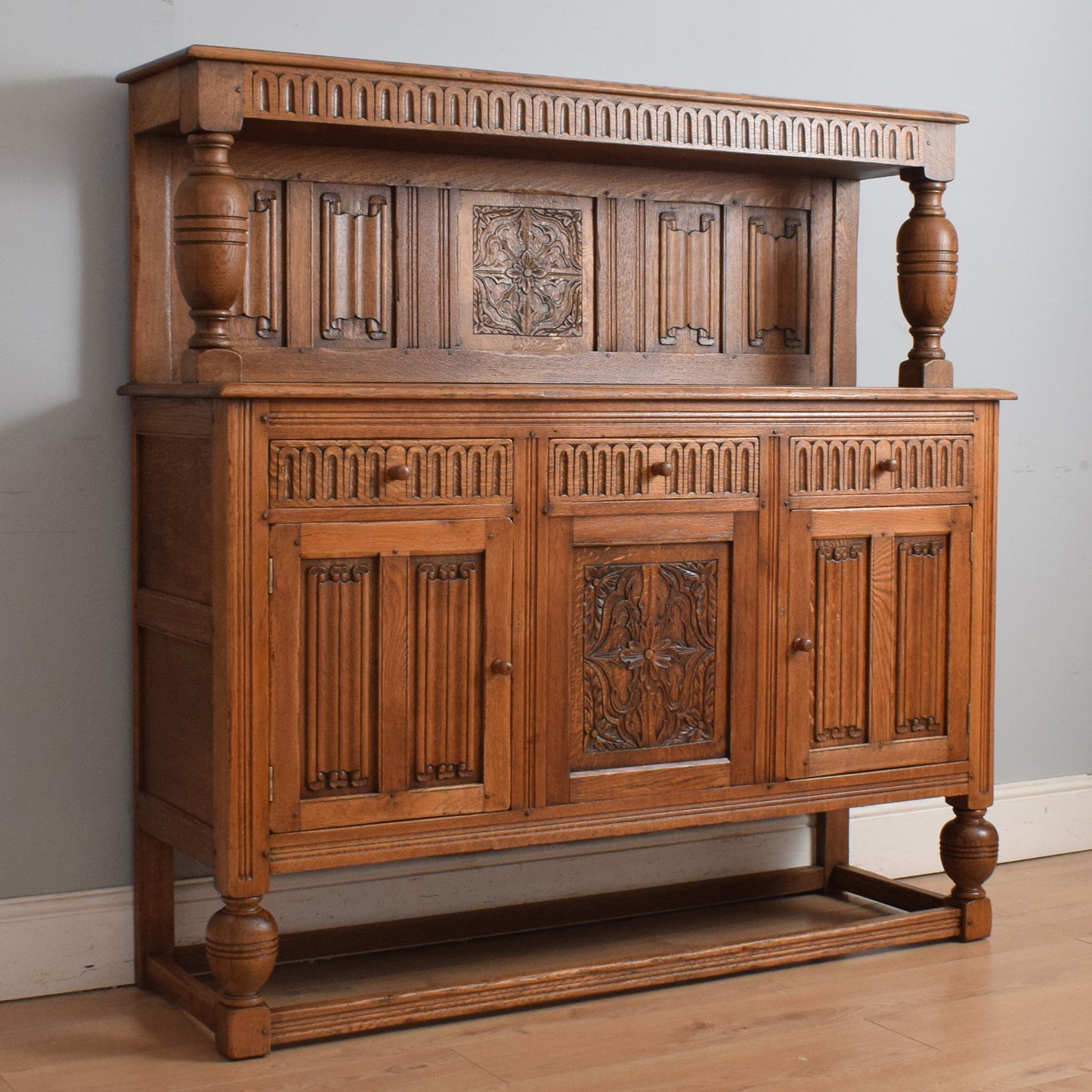 Restored High Back Oak Sideboard