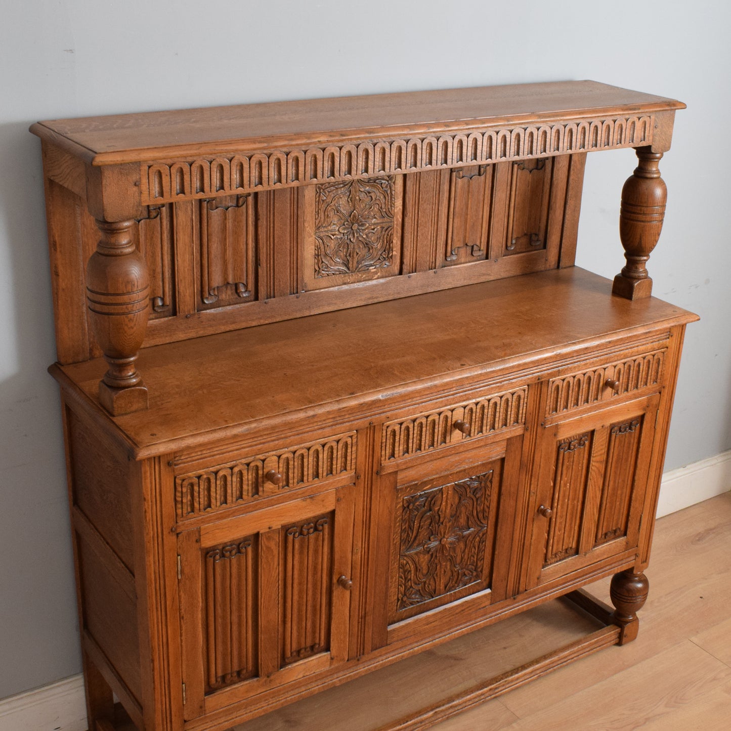 Restored High Back Oak Sideboard