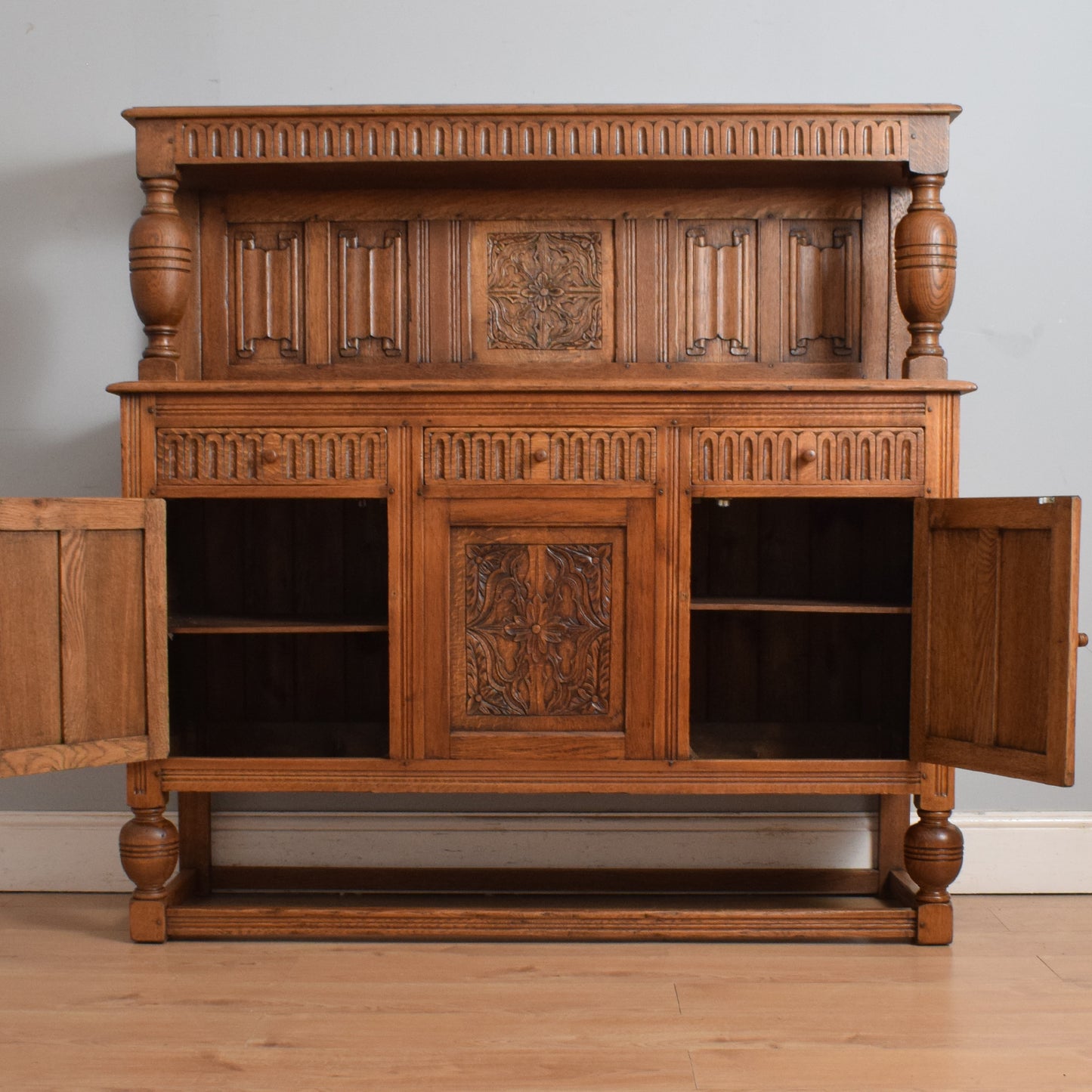 Restored High Back Oak Sideboard