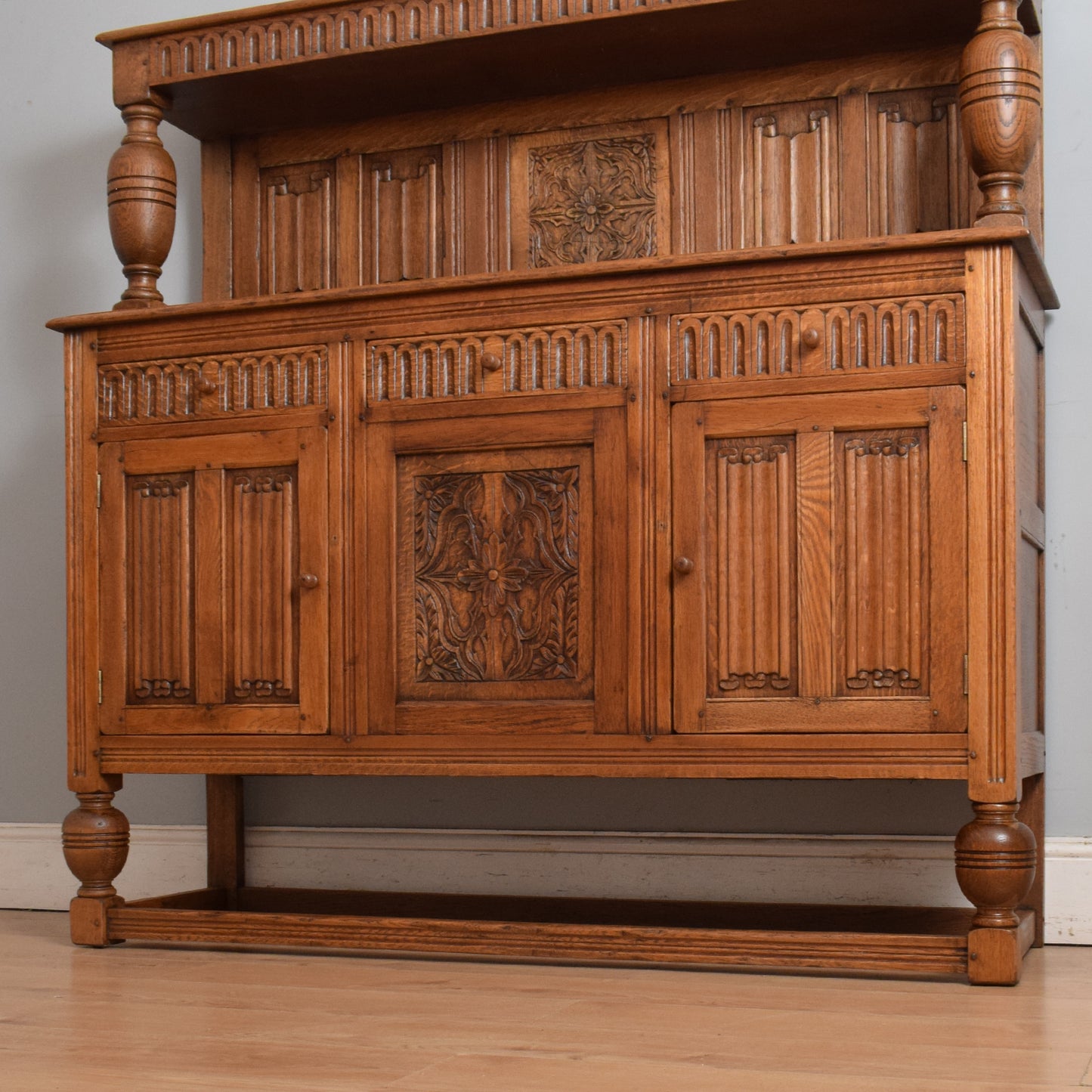 Restored High Back Oak Sideboard