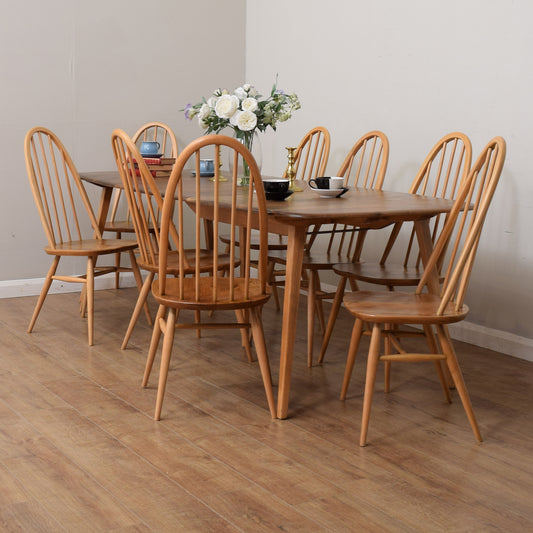 Restored Ercol Grand Windsor Plank Table And Eight Chairs