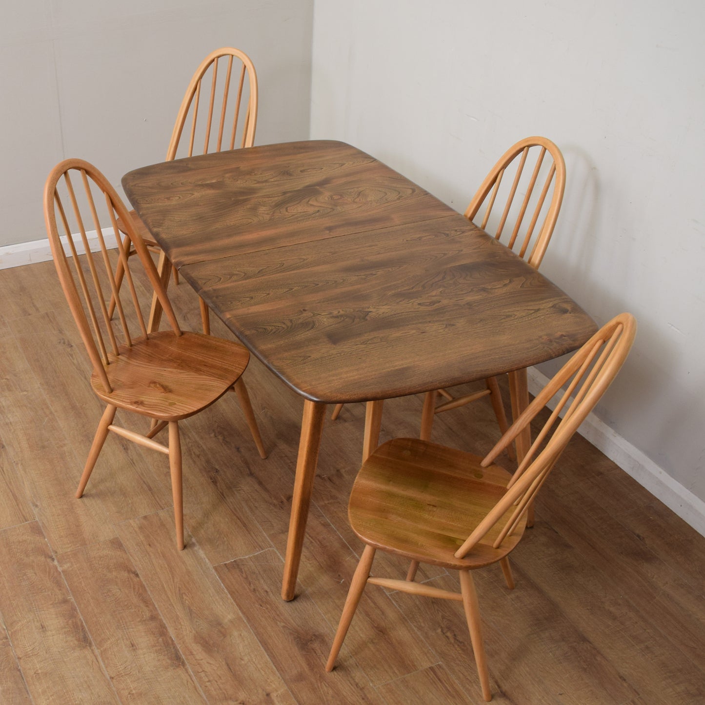 Restored Ercol Grand Windsor Plank Table And Eight Chairs