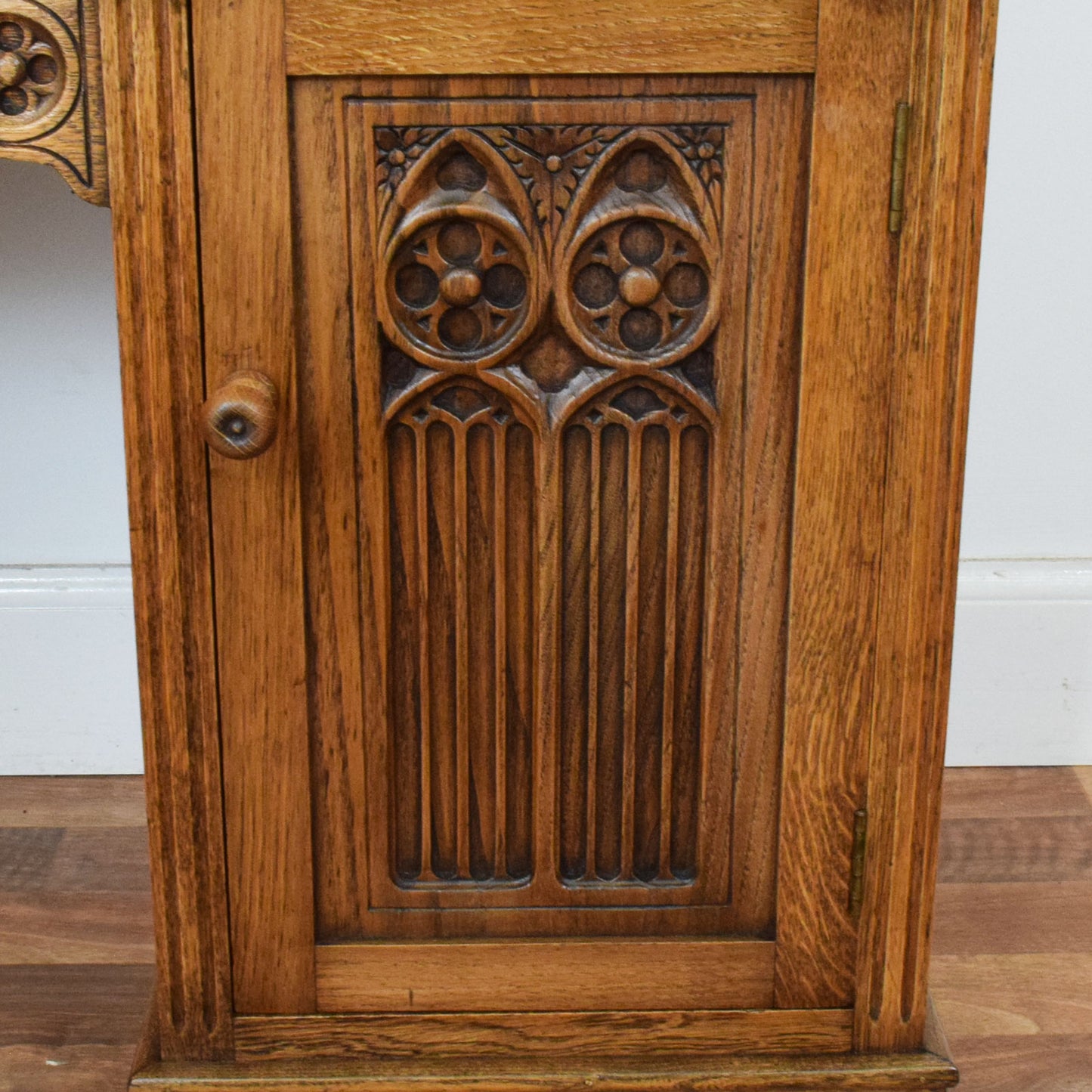Carved Oak Pedestal Desk