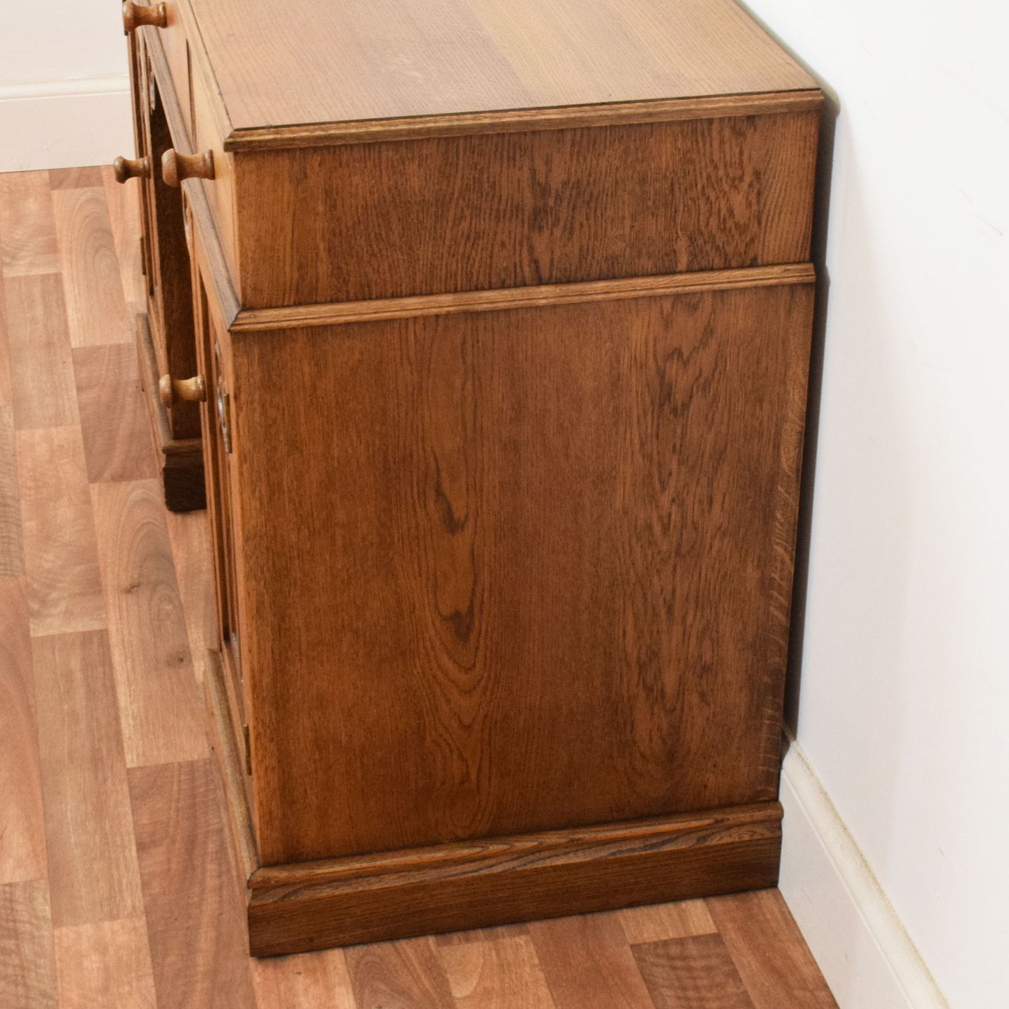 Carved Oak Pedestal Desk