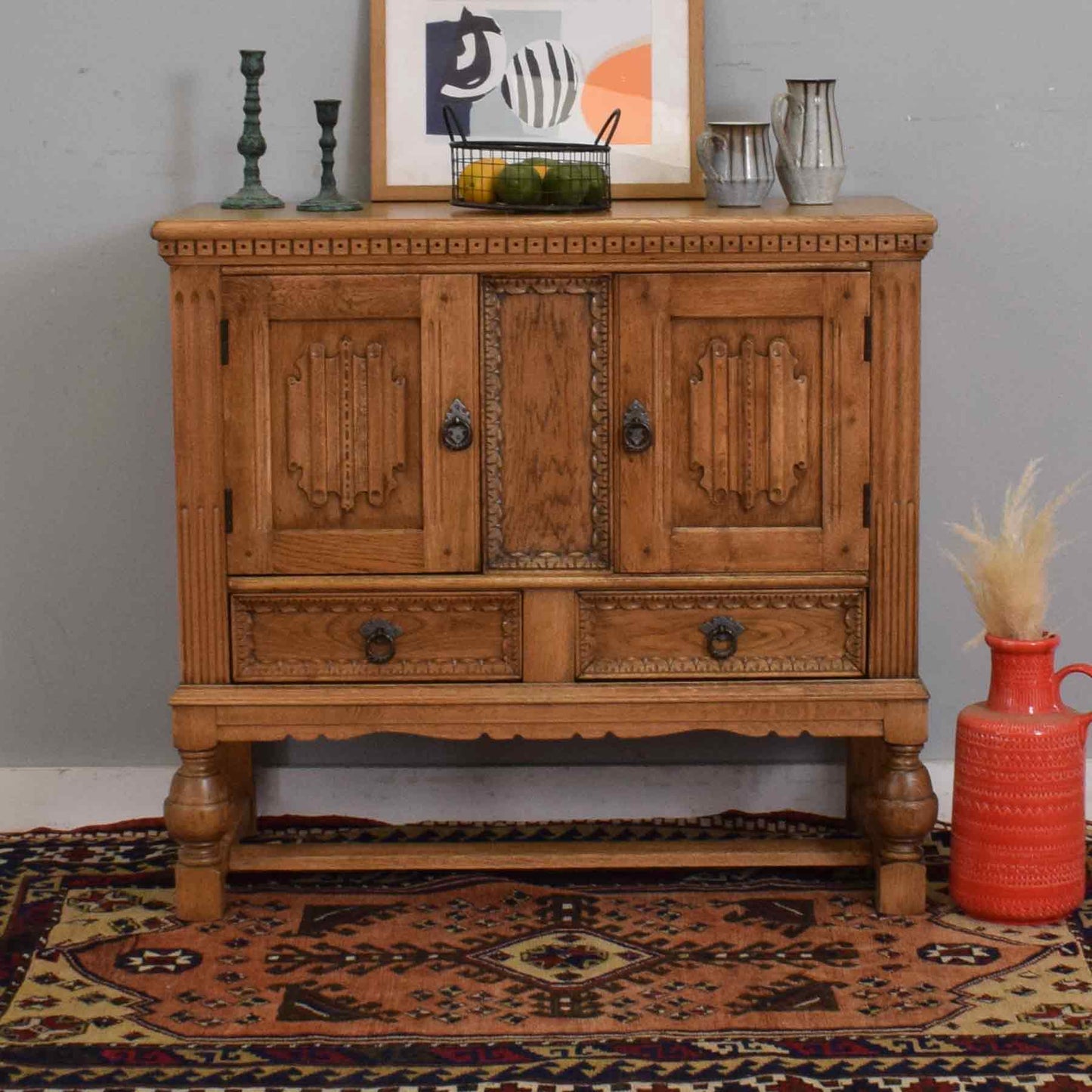 Small Carved Oak Sideboard
