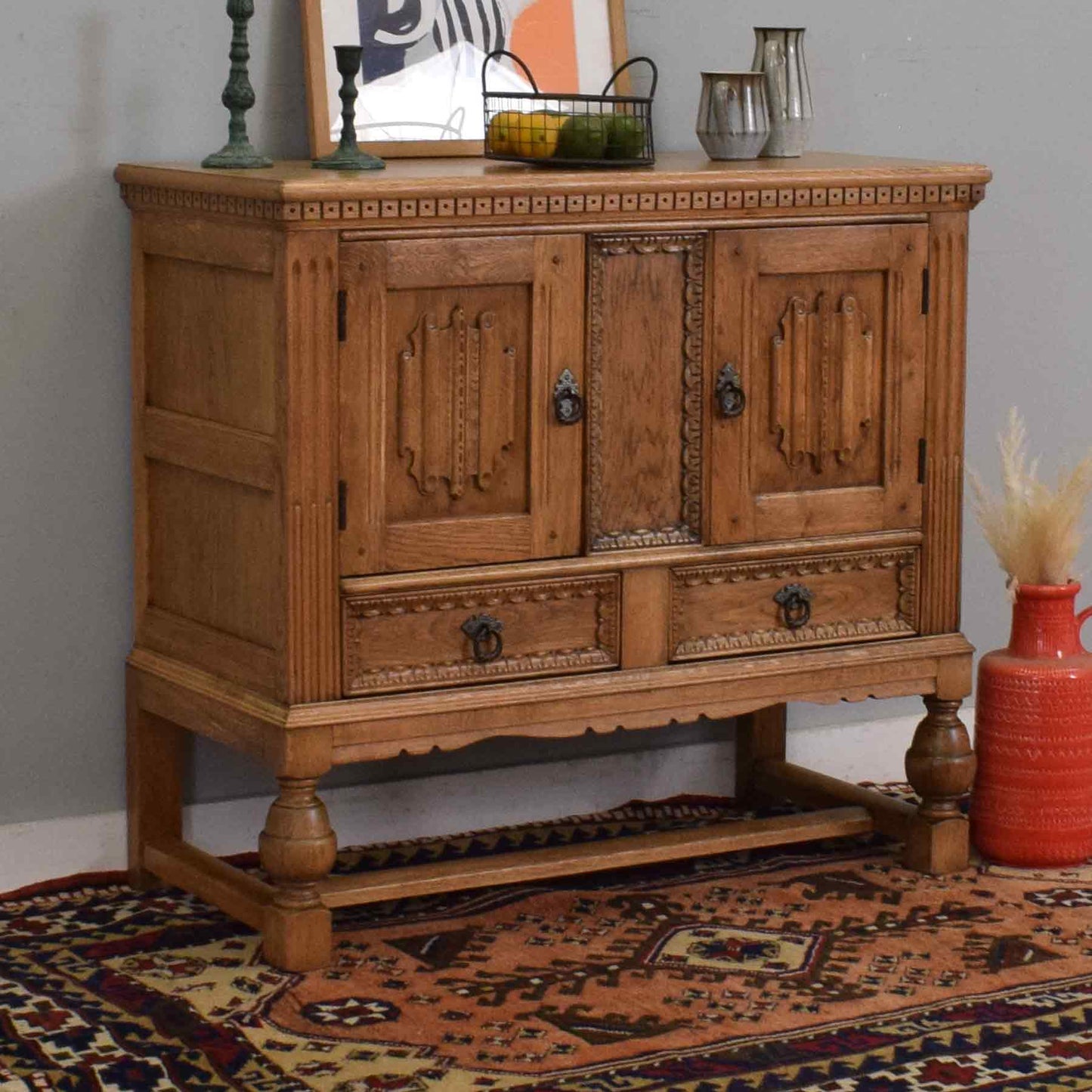 Small Carved Oak Sideboard