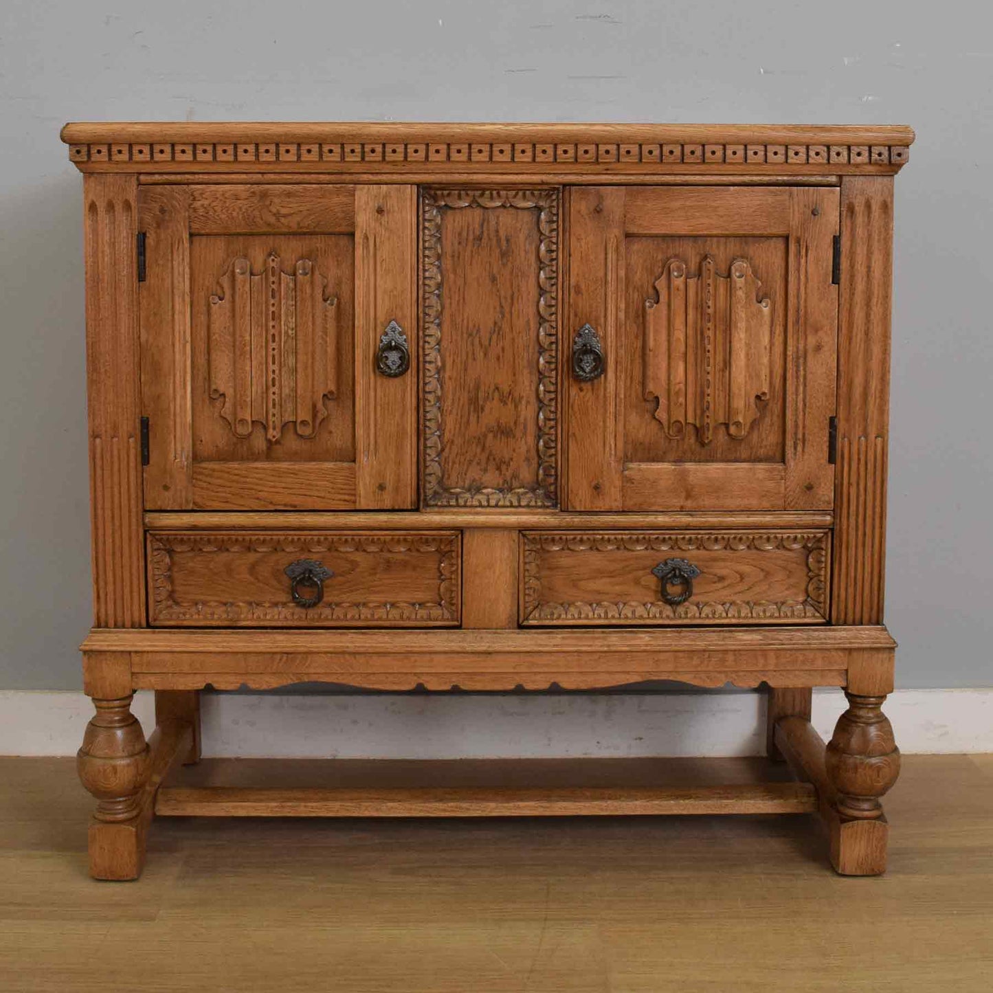 Small Carved Oak Sideboard